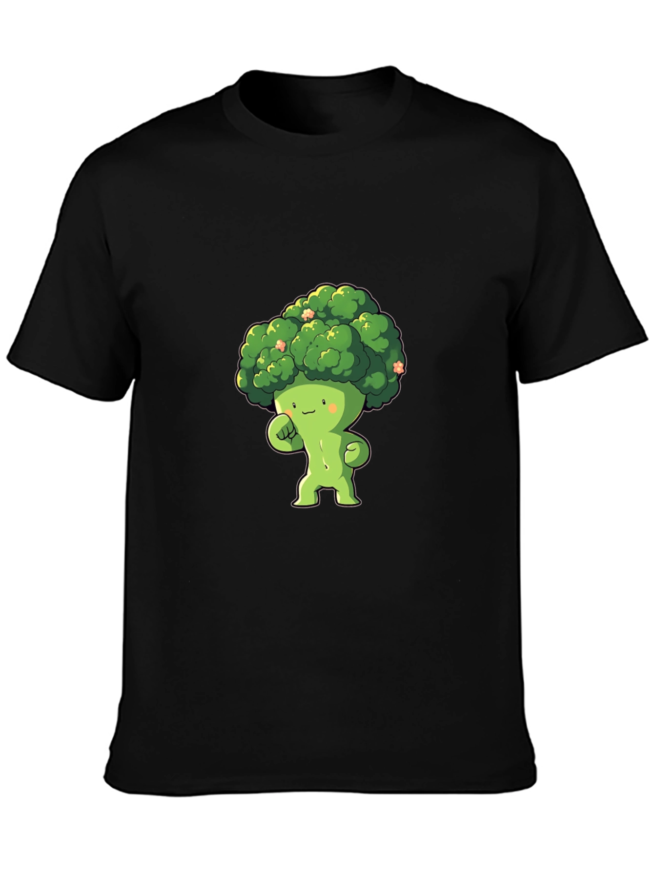 Broccoli Cartoon Character Black T-Shirt