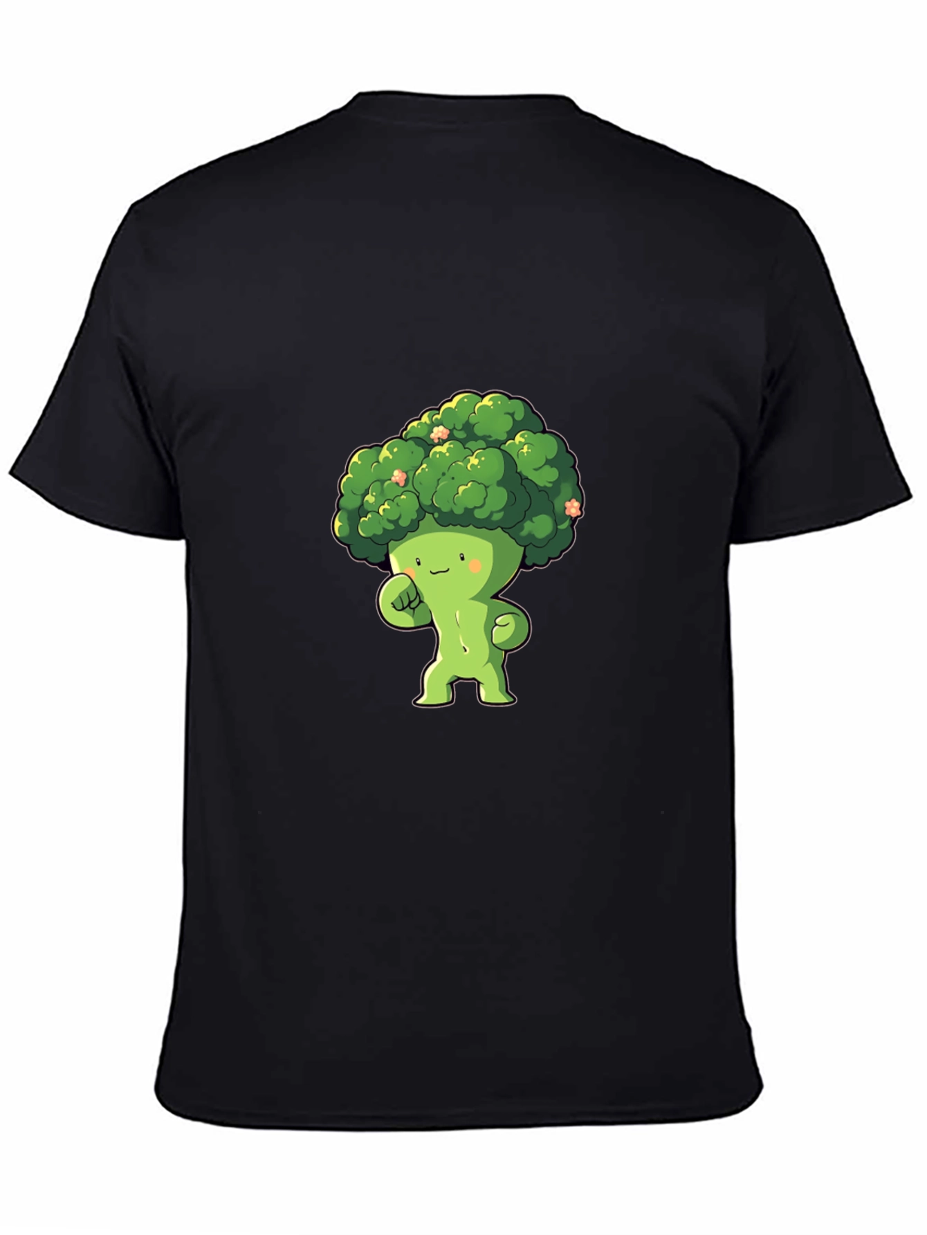 Broccoli Cartoon Character Black T-Shirt
