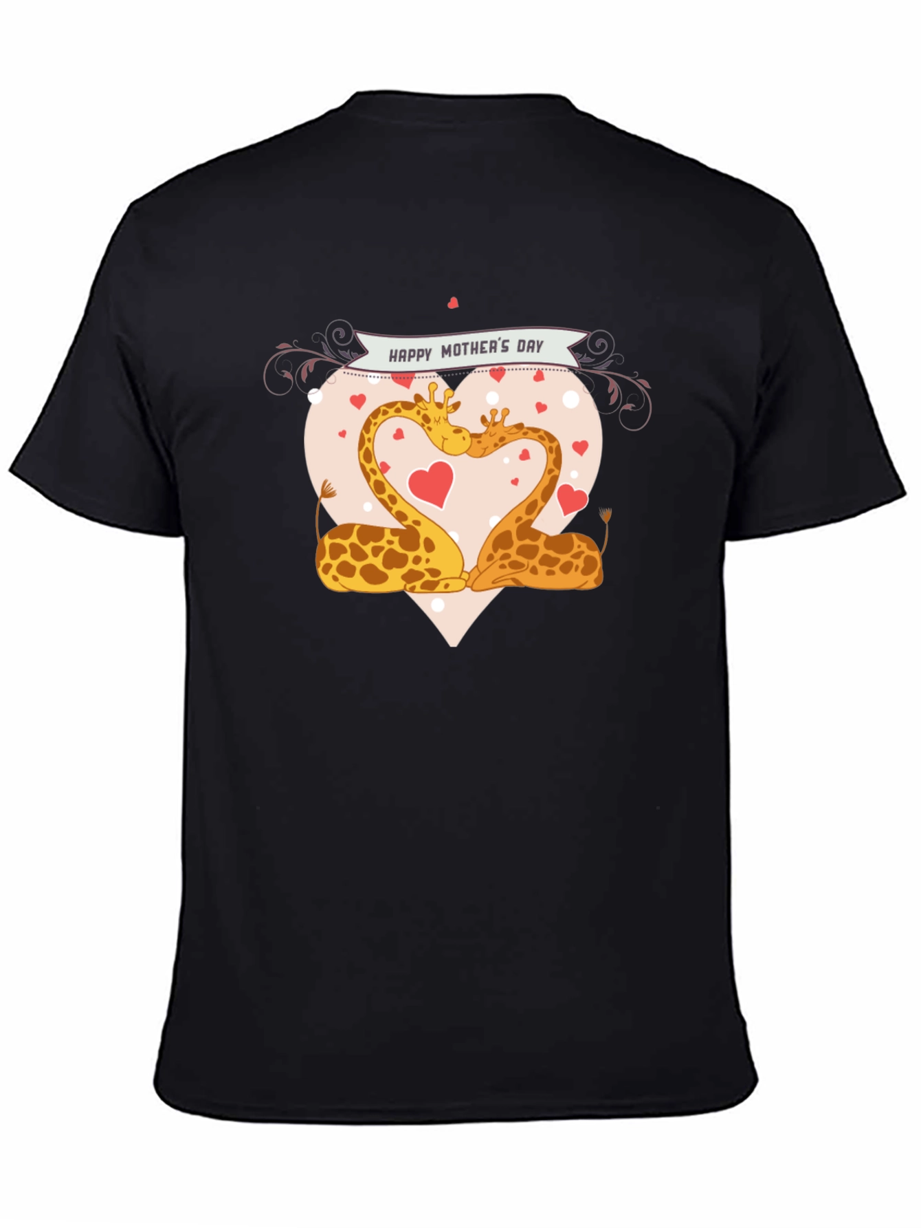 Giraffe Love Mothers Day Black T-Shirt