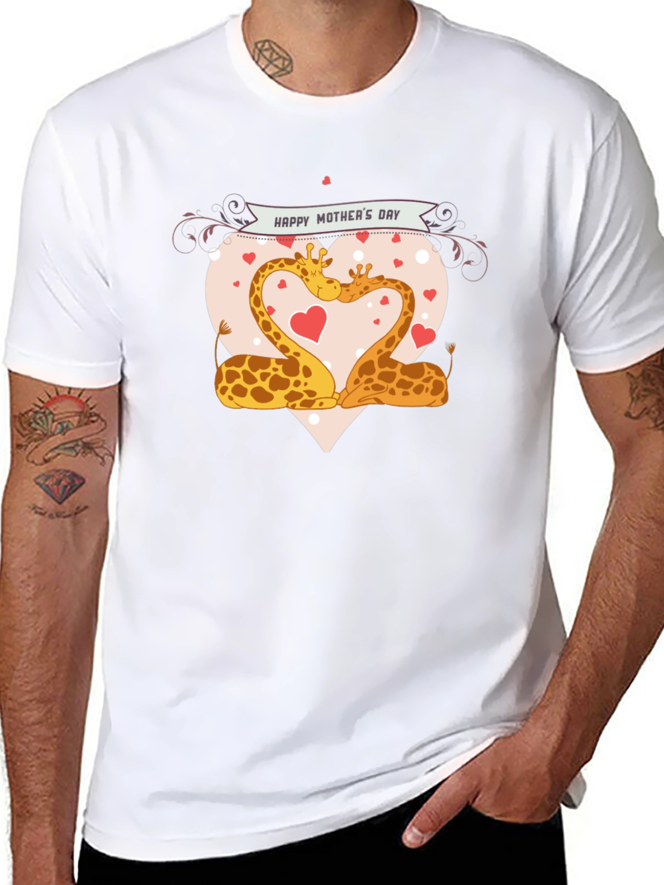 Giraffe Love Mothers Day Black T-Shirt