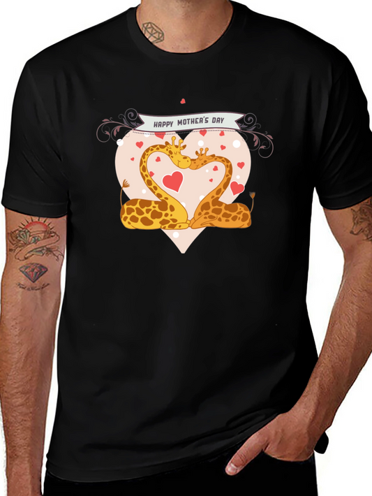 Giraffe Love Mothers Day Black T-Shirt