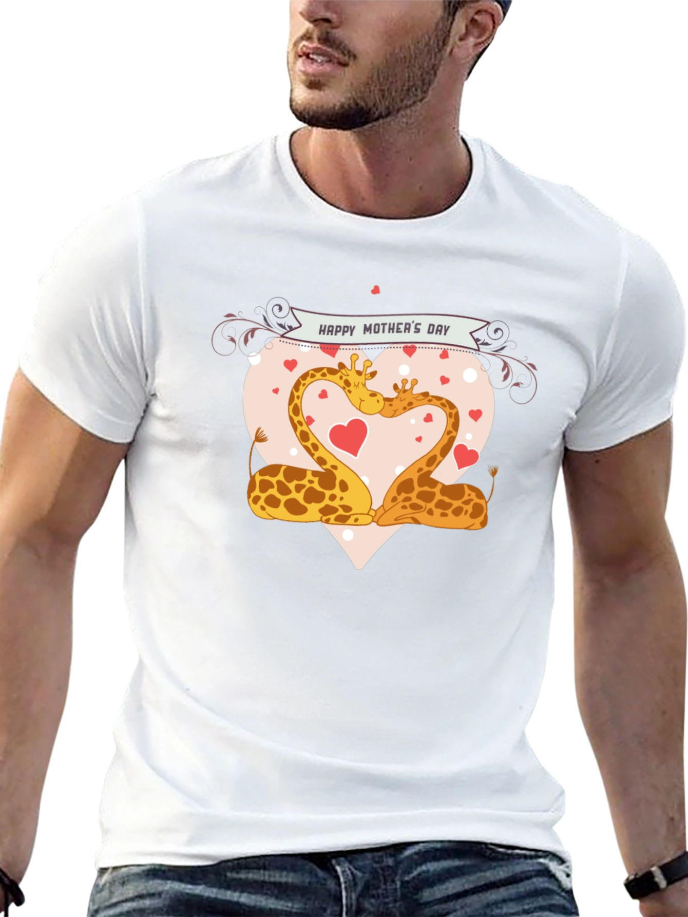 Giraffe Love Mothers Day Black T-Shirt