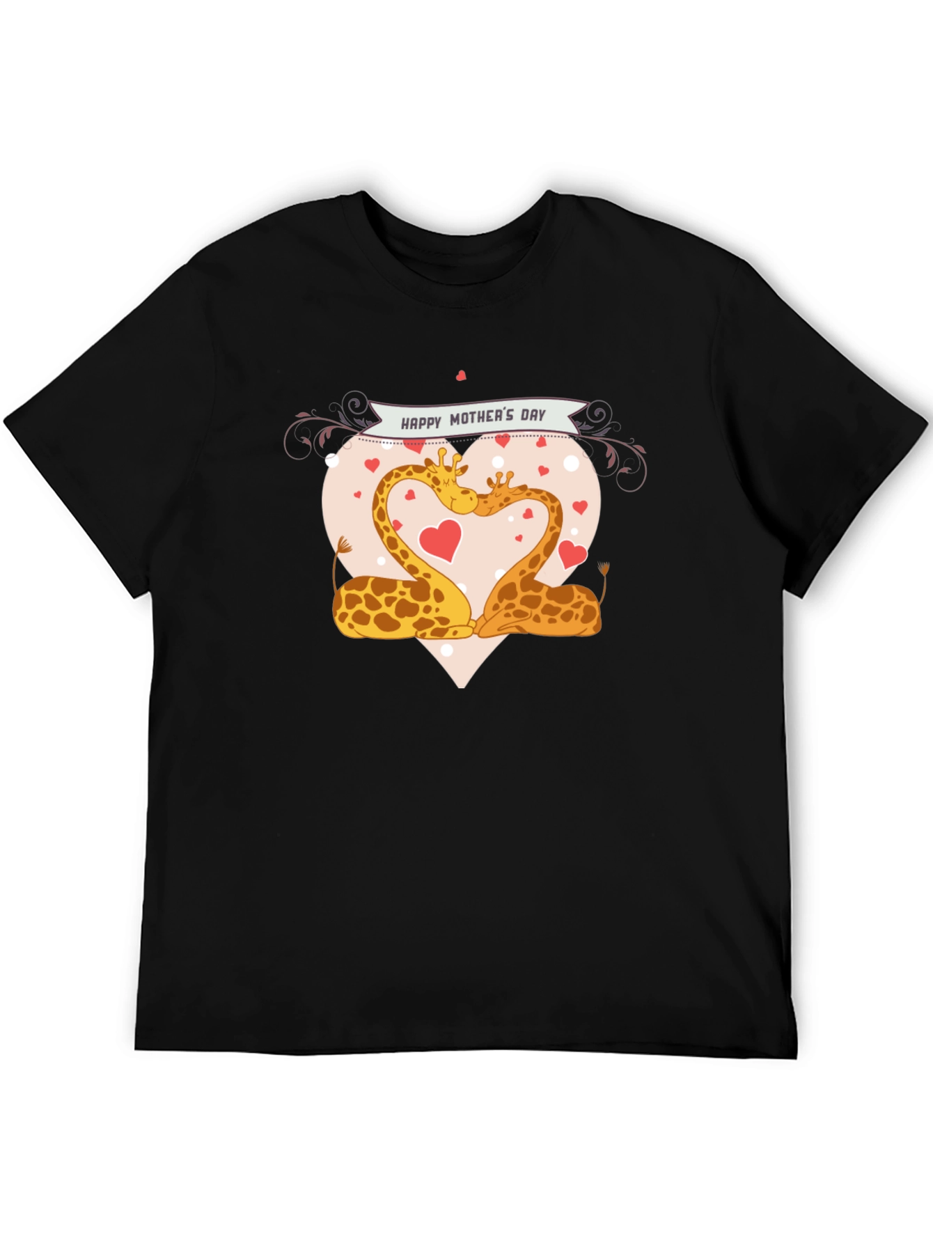 Giraffe Love Mothers Day Black T-Shirt