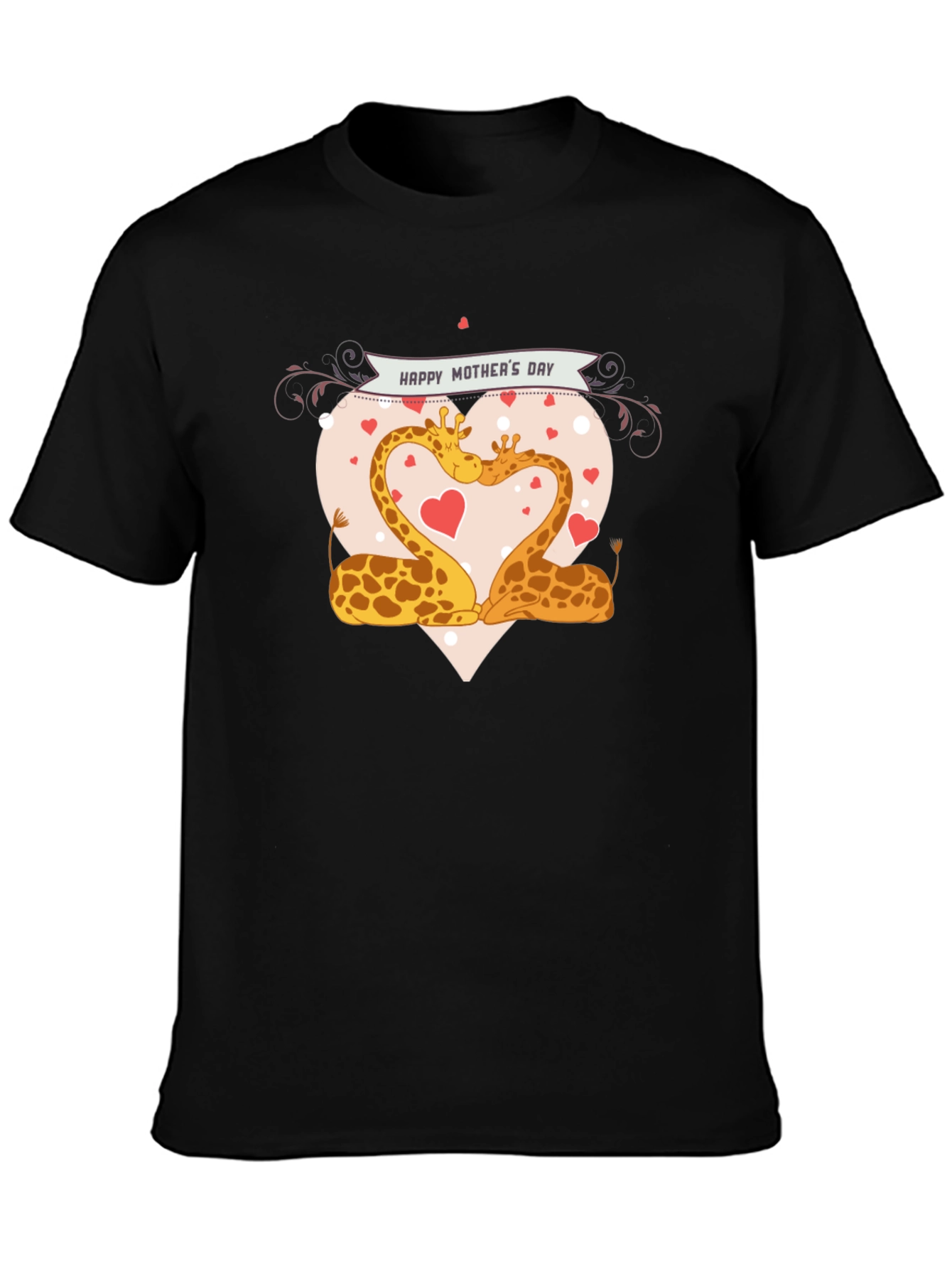Giraffe Love Mothers Day Black T-Shirt