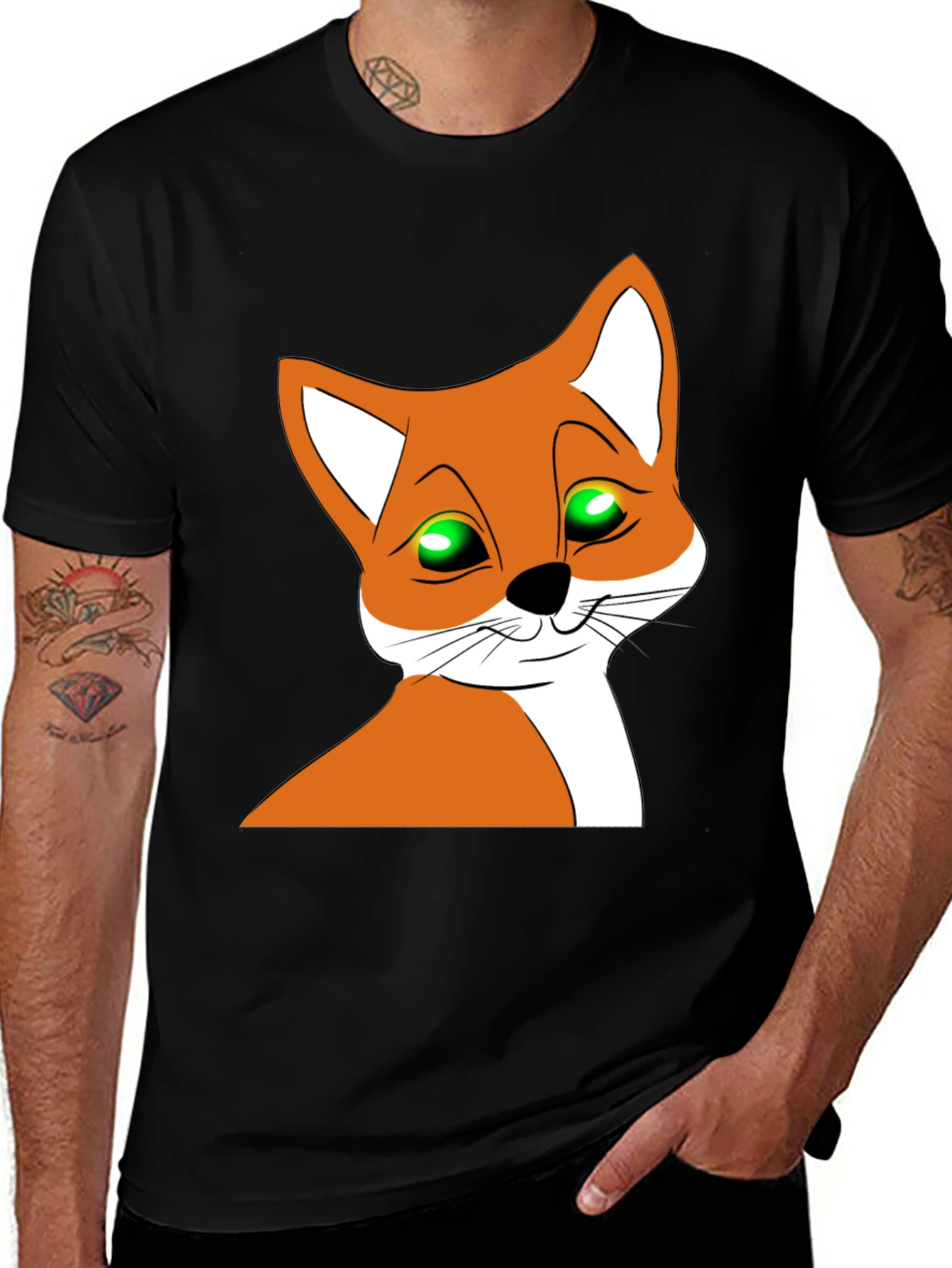 Cool Fox Graphic T-Shirt - Black Crew Neck Tee