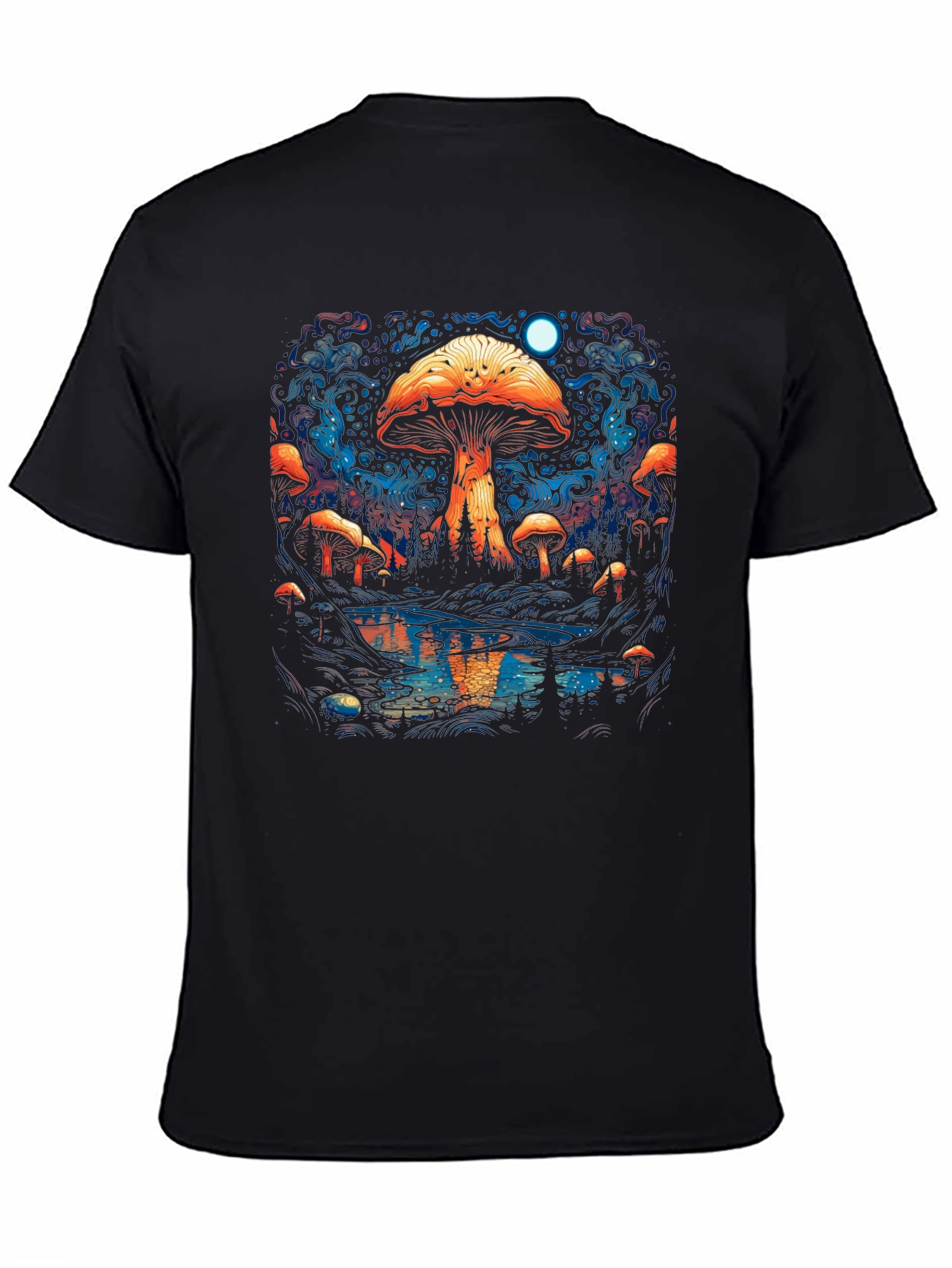 Psychedelic Mushroom Forest Black Tee