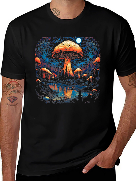 Psychedelic Mushroom Forest Black Tee
