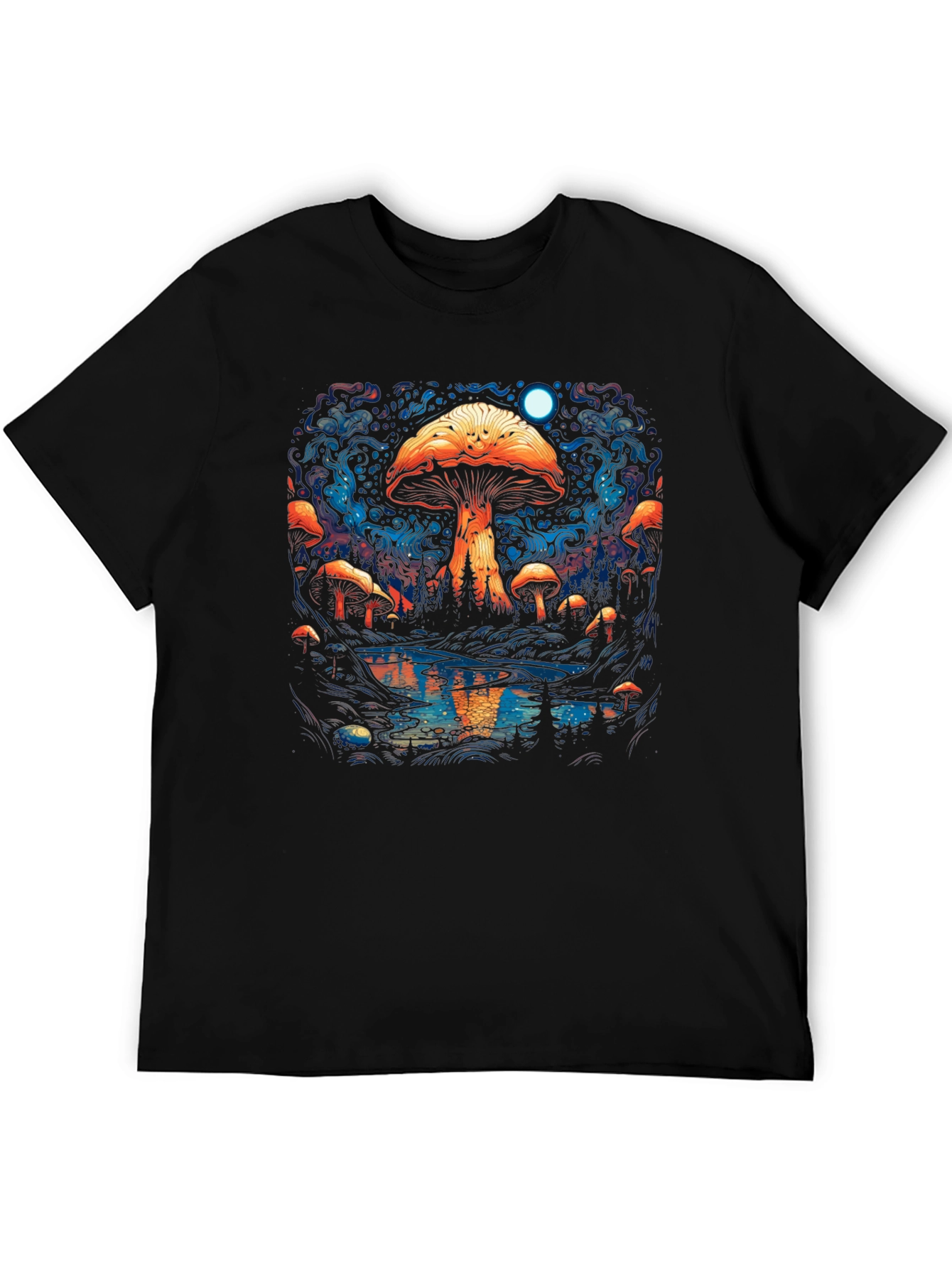 Psychedelic Mushroom Forest Black Tee