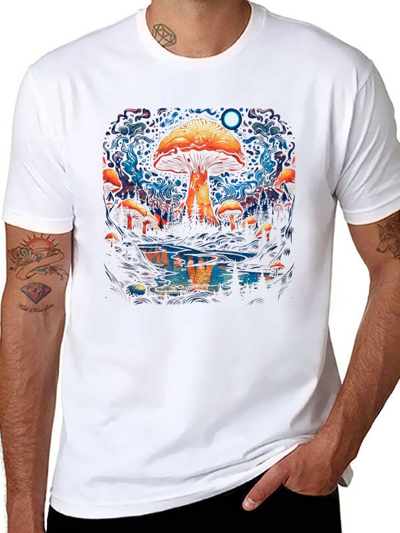 Psychedelic Mushroom Forest Black Tee