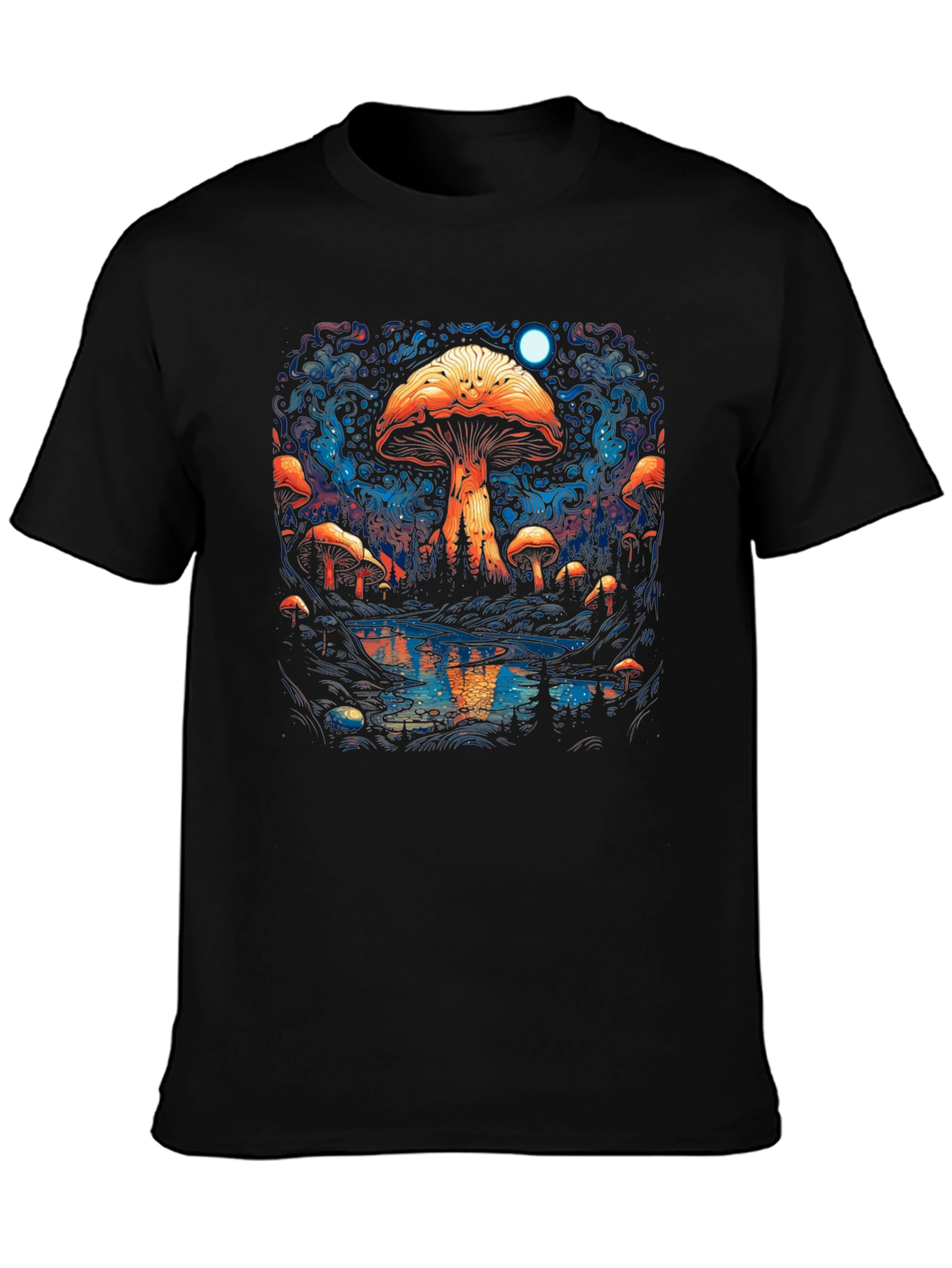 Psychedelic Mushroom Forest Black Tee