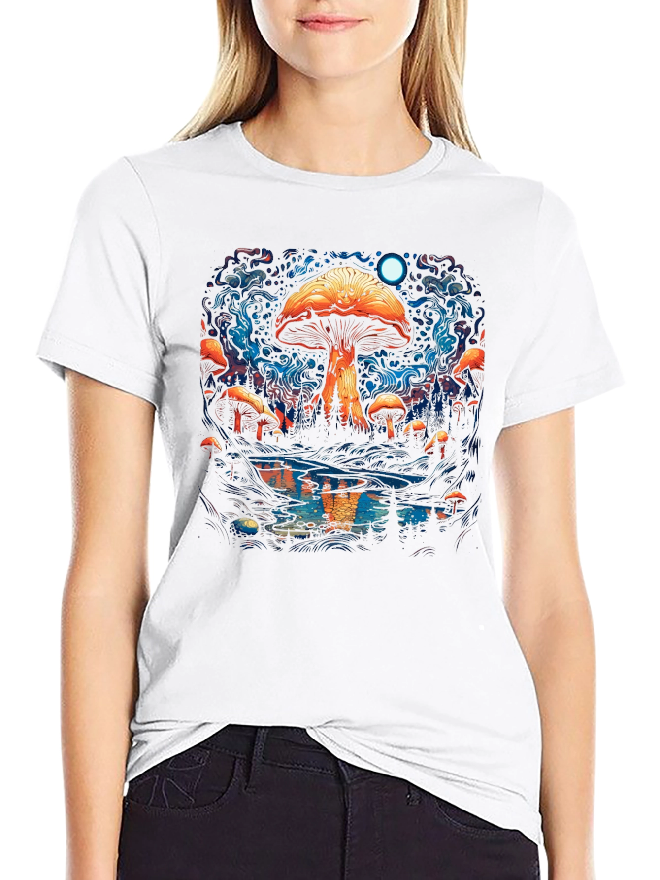 Psychedelic Mushroom Forest Black Tee