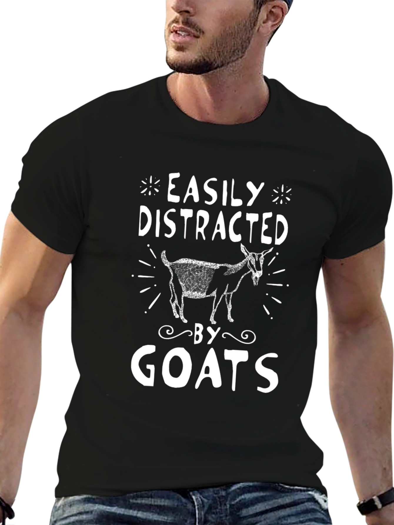 Easily Distracted By Goats Black T-Shirt