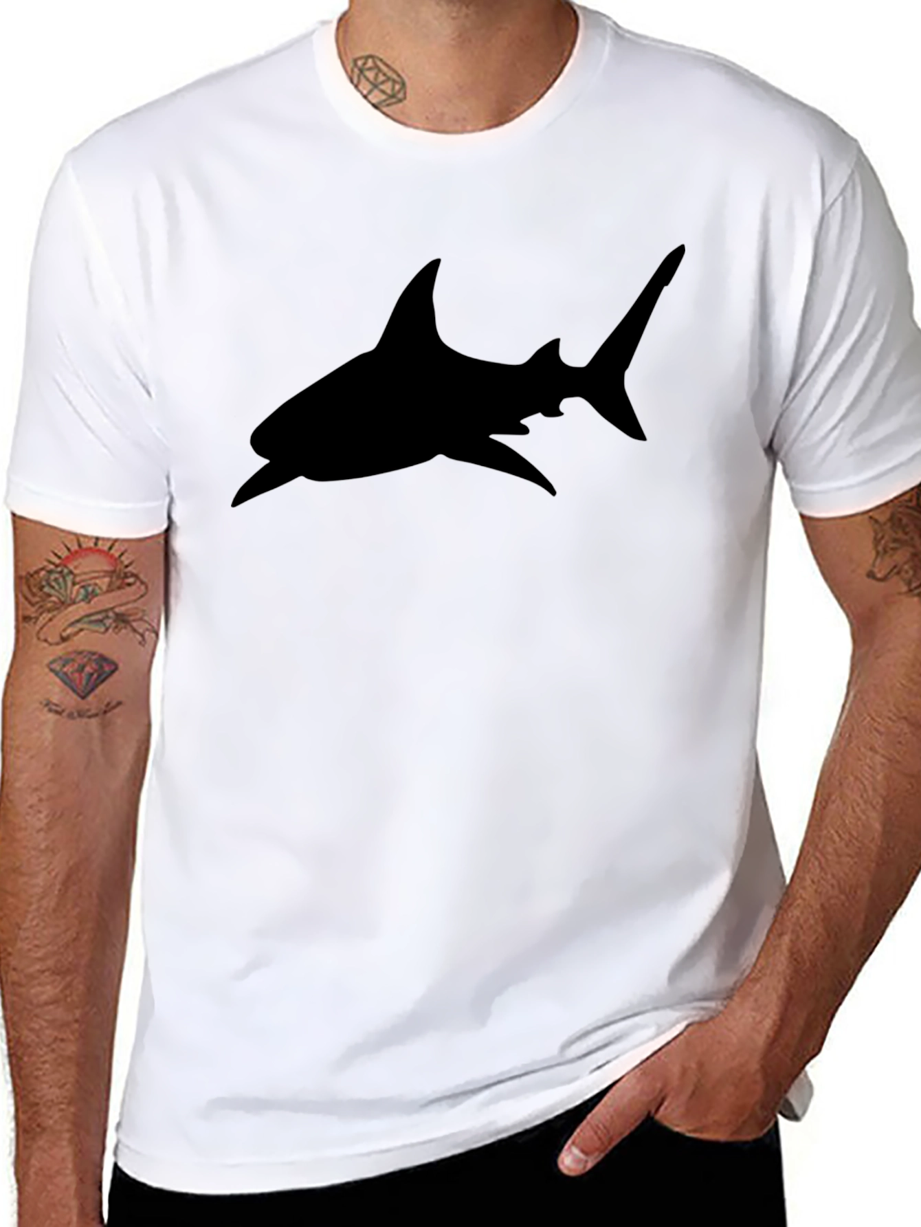 Mens Black Shark Graphic Tee - Casual Comfort