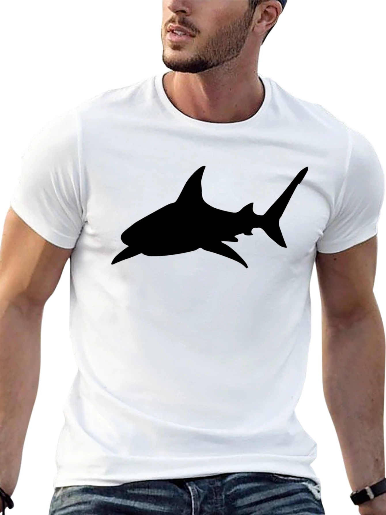 Mens Black Shark Graphic Tee - Casual Comfort