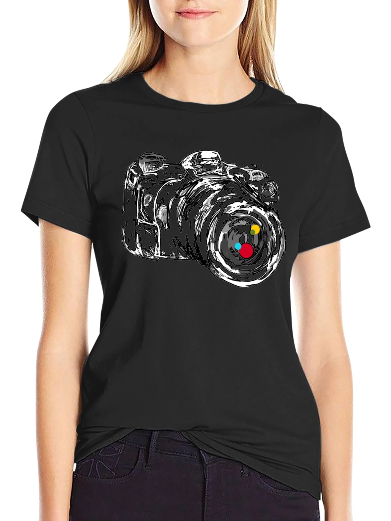 Camera Graphic Tee - Stylish Black T-Shirt