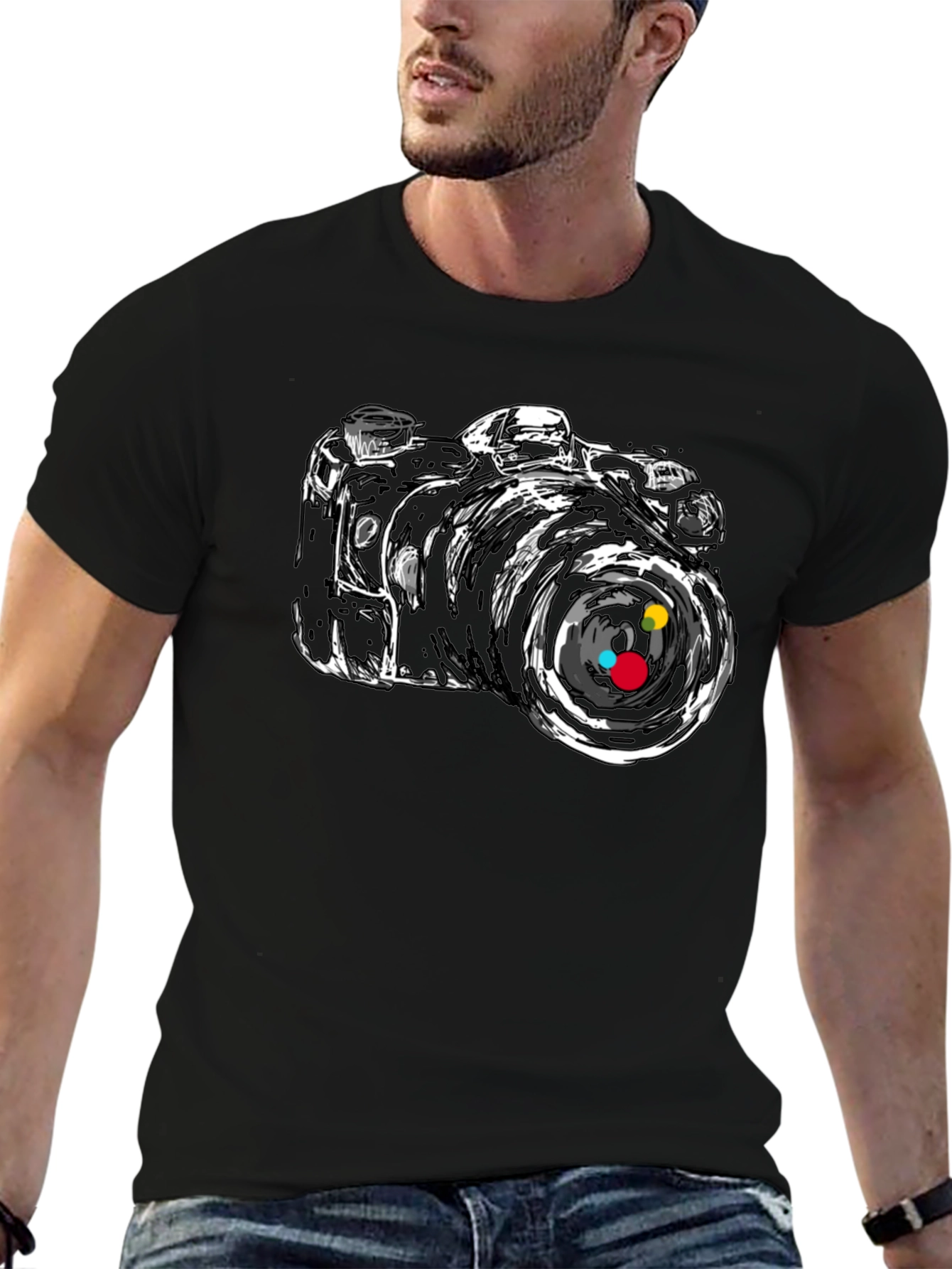 Camera Graphic Tee - Stylish Black T-Shirt