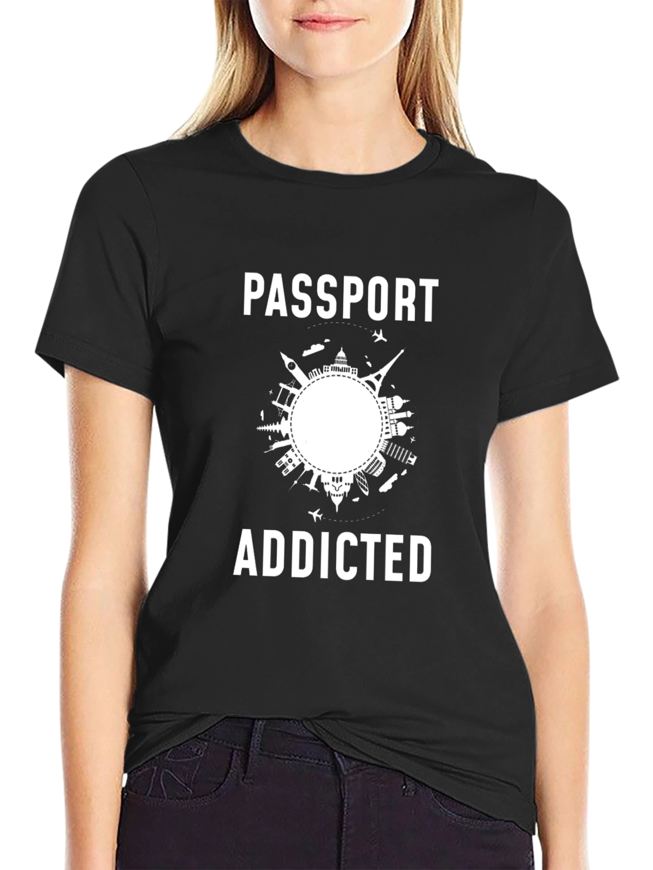 Passport Addicted Black Graphic T-Shirt