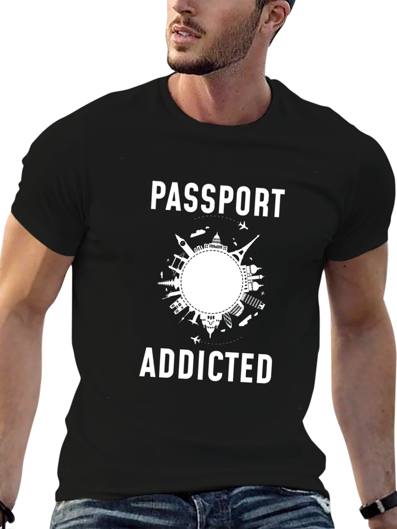Passport Addicted Black Graphic T-Shirt