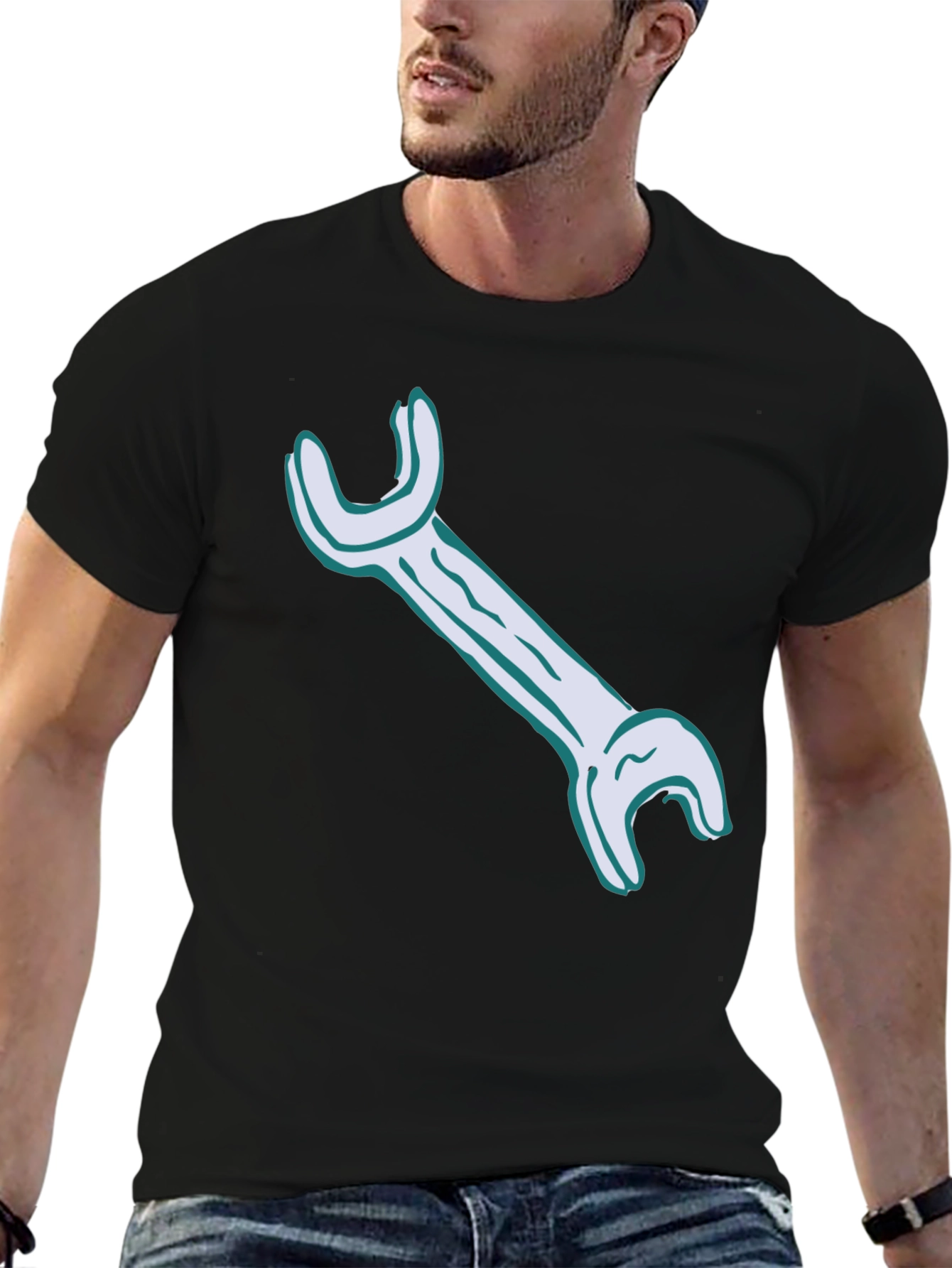 Wrench Graphic Tee - Black Cotton Casual Shirt