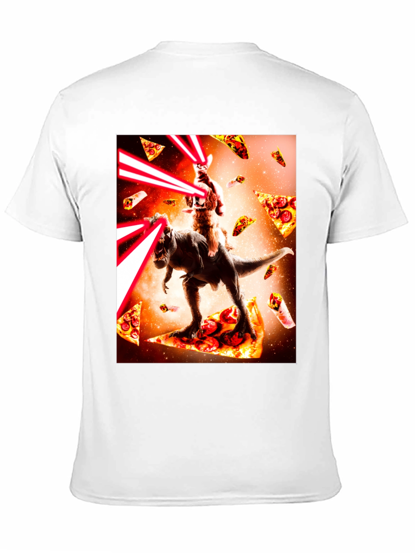 Cosmic Cat Riding Dino Pizza T-Shirt