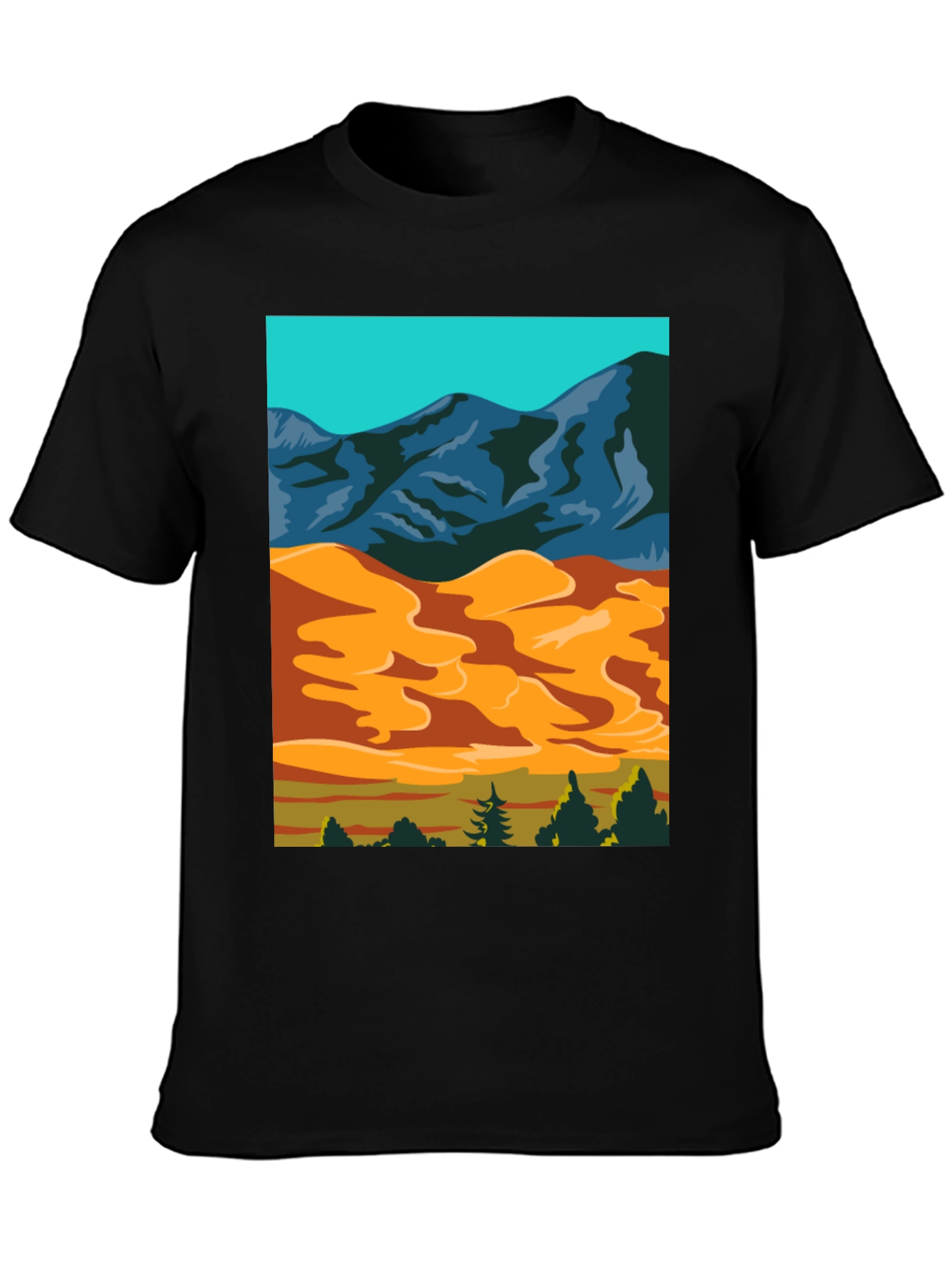 Mountain Desert Graphic Tee - Stylish Black Cotton T-Shirt