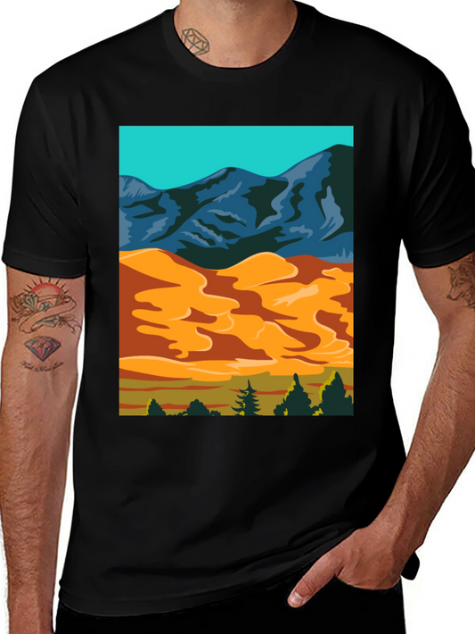 Mountain Desert Graphic Tee - Stylish Black Cotton T-Shirt