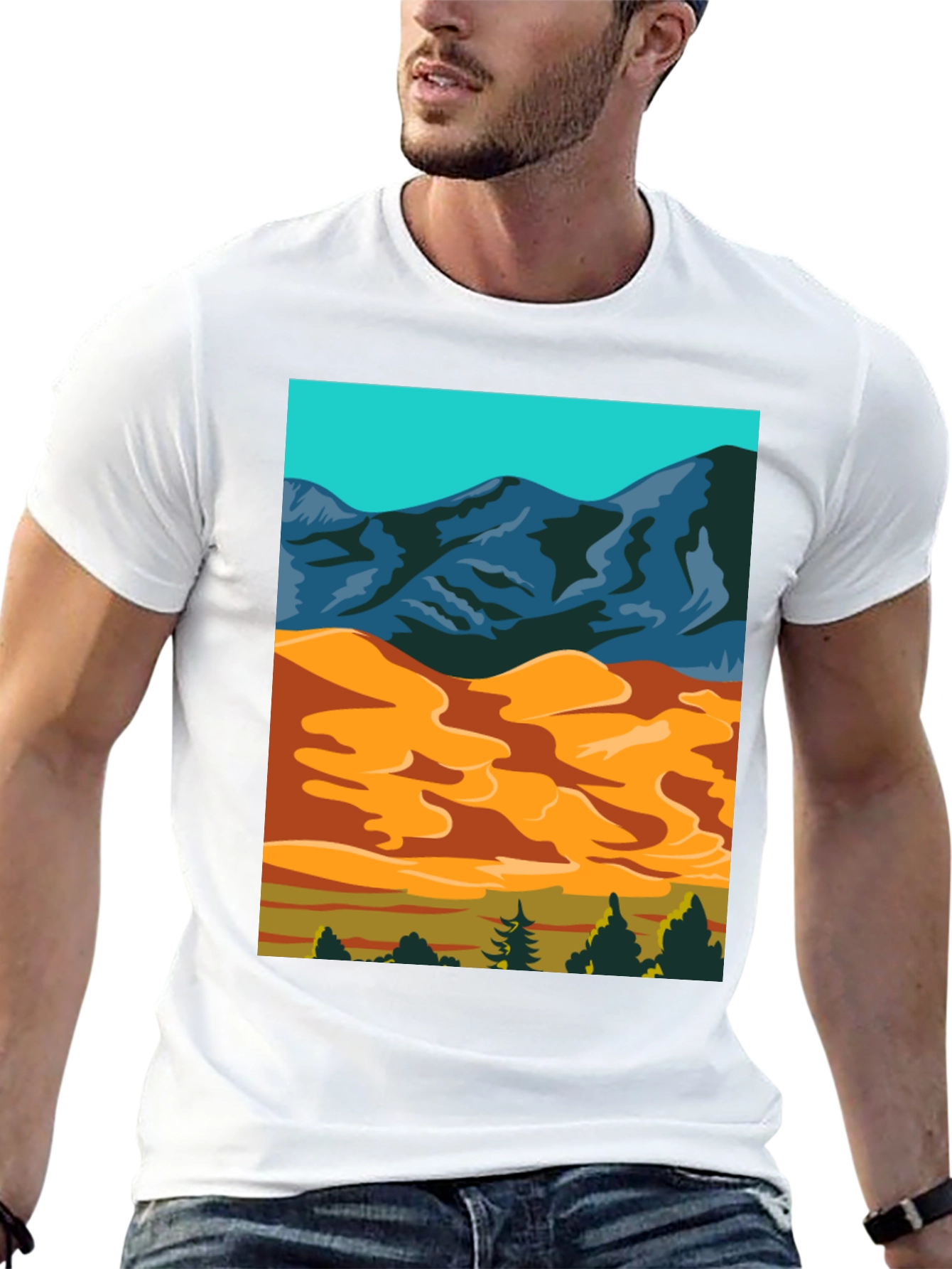 Mountain Desert Graphic Tee - Stylish Black Cotton T-Shirt
