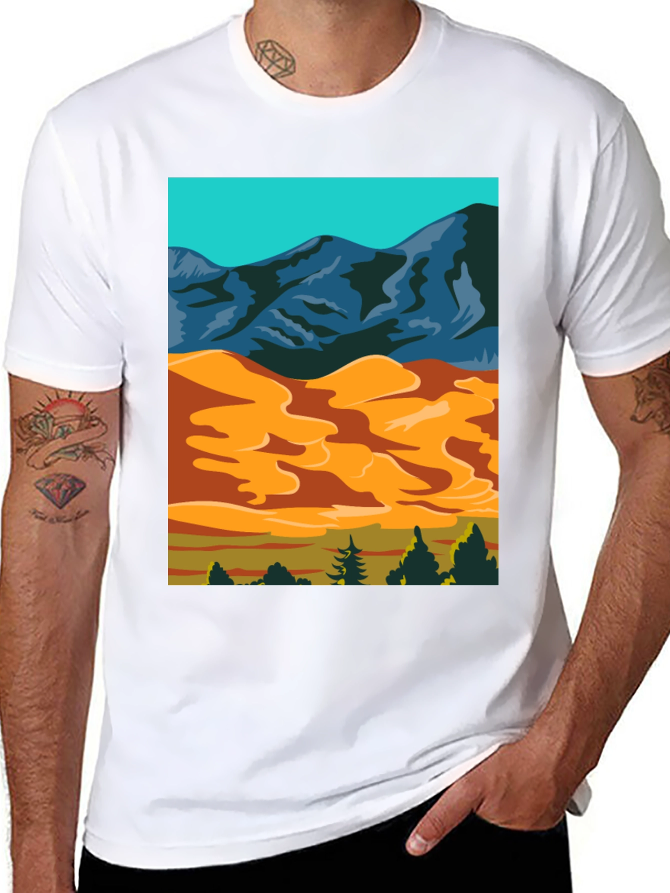 Mountain Desert Graphic Tee - Stylish Black Cotton T-Shirt