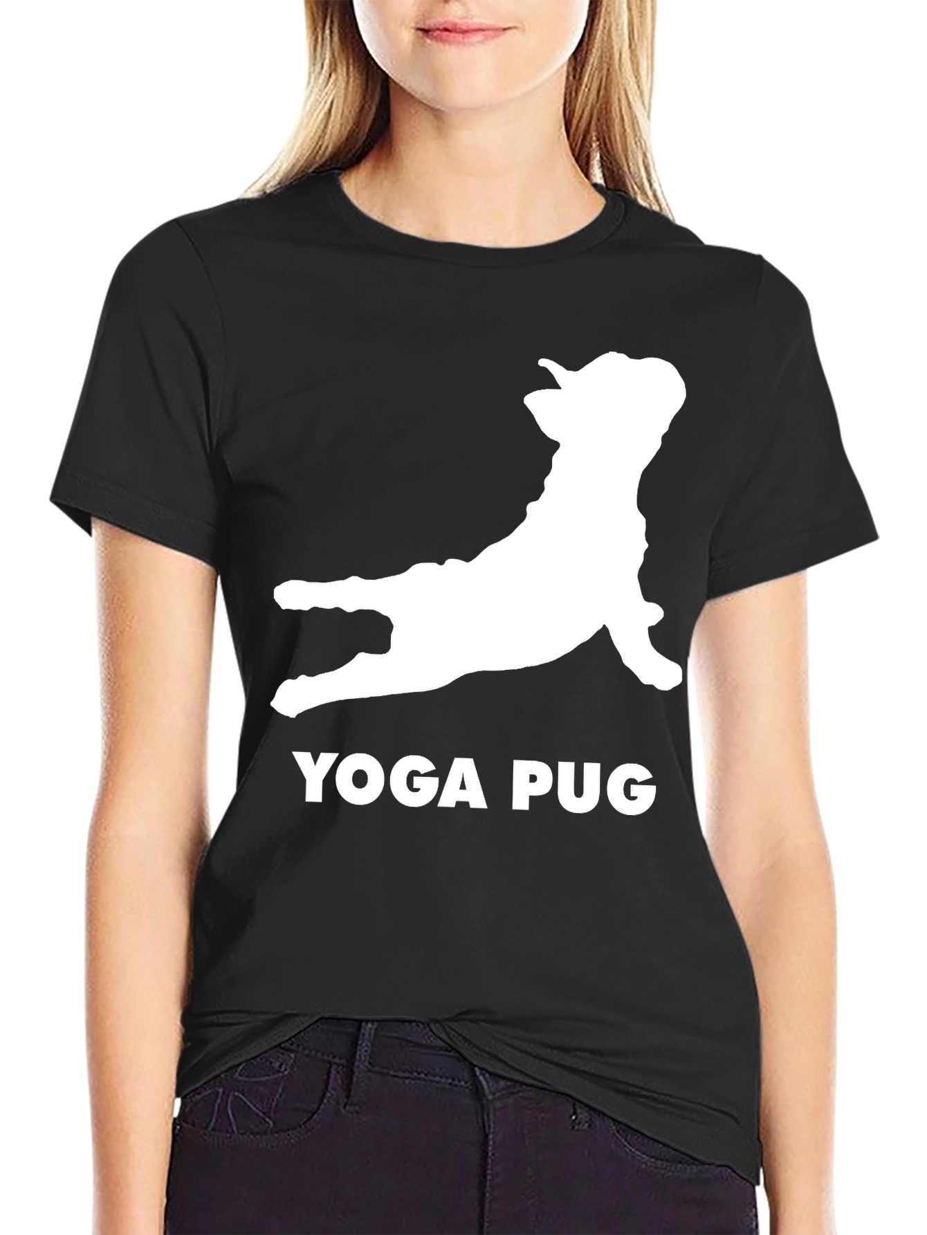 Yoga Pug Black T-Shirt Funny Graphic Tee