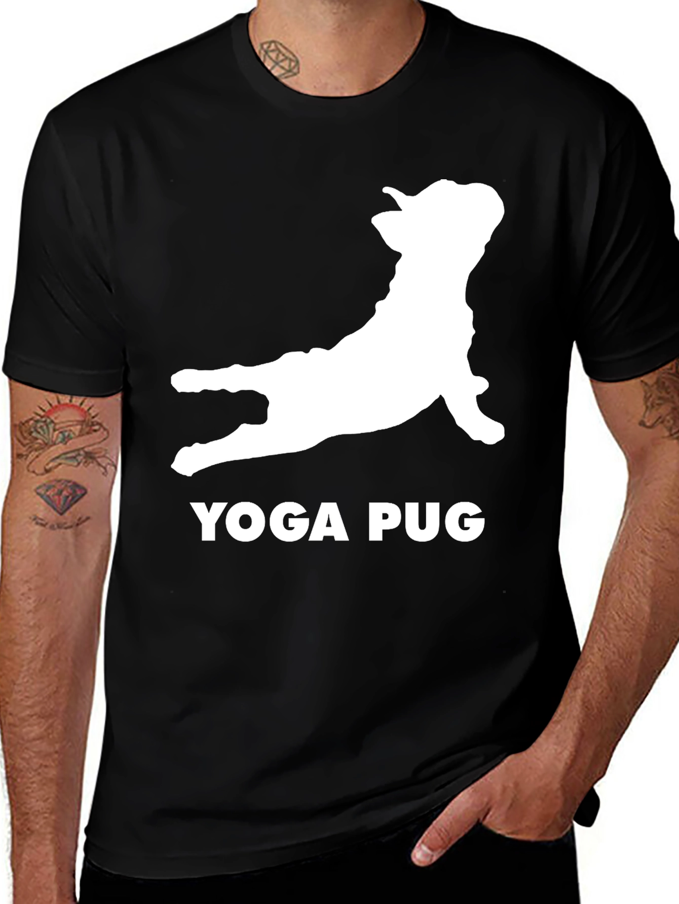 Yoga Pug Black T-Shirt Funny Graphic Tee