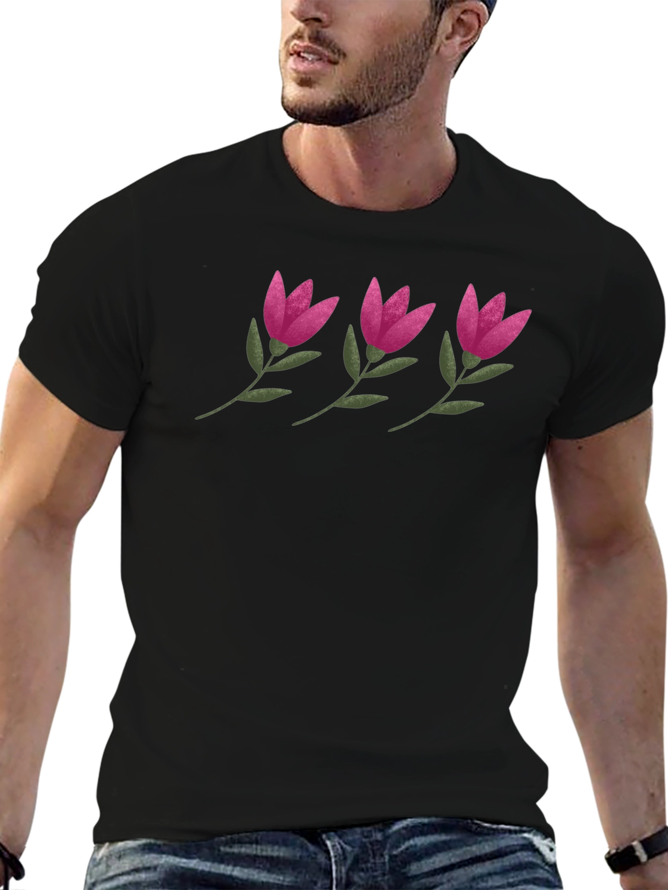 Floral Pattern Black T-Shirt - Casual Comfort