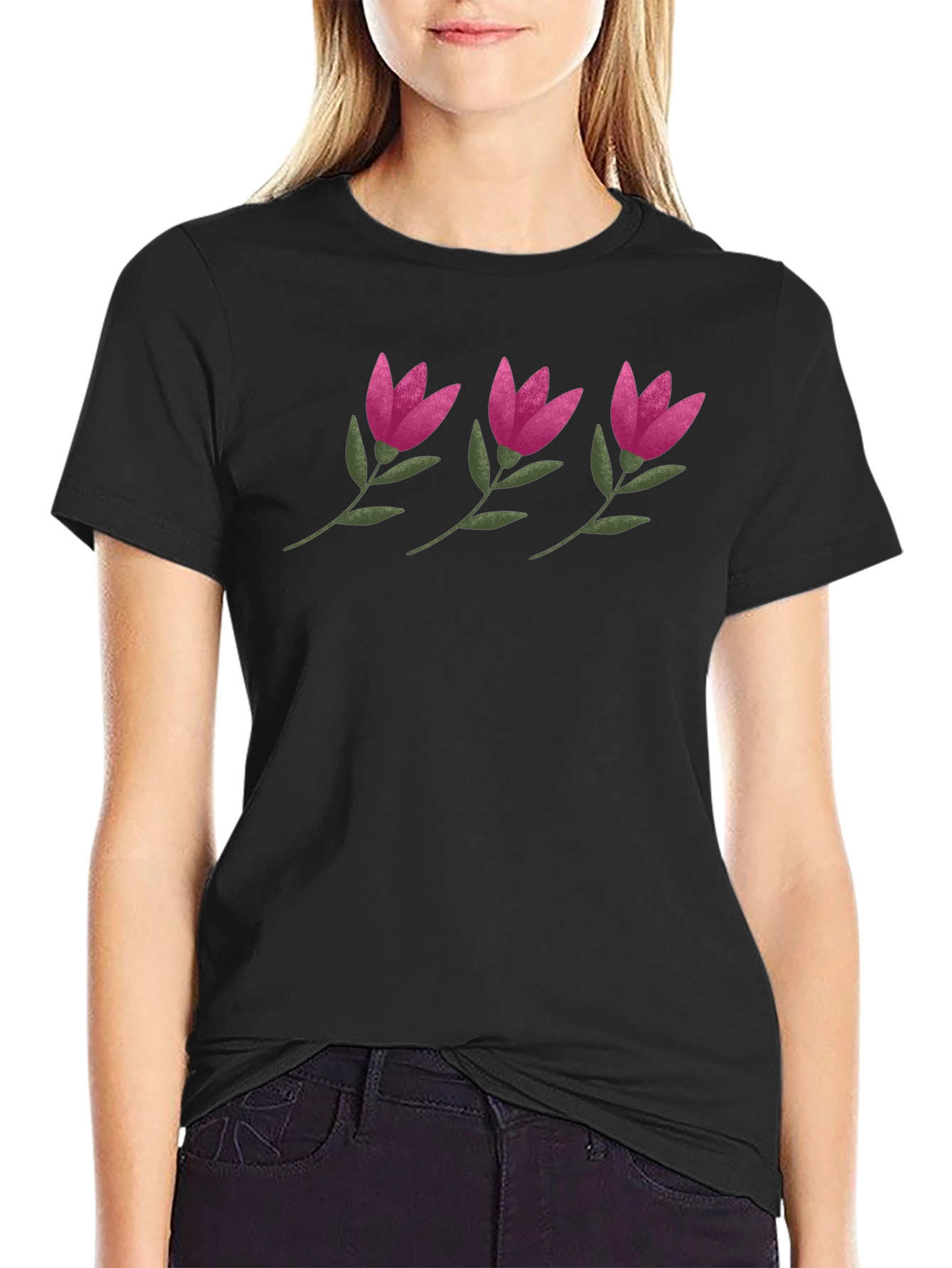 Floral Pattern Black T-Shirt - Casual Comfort