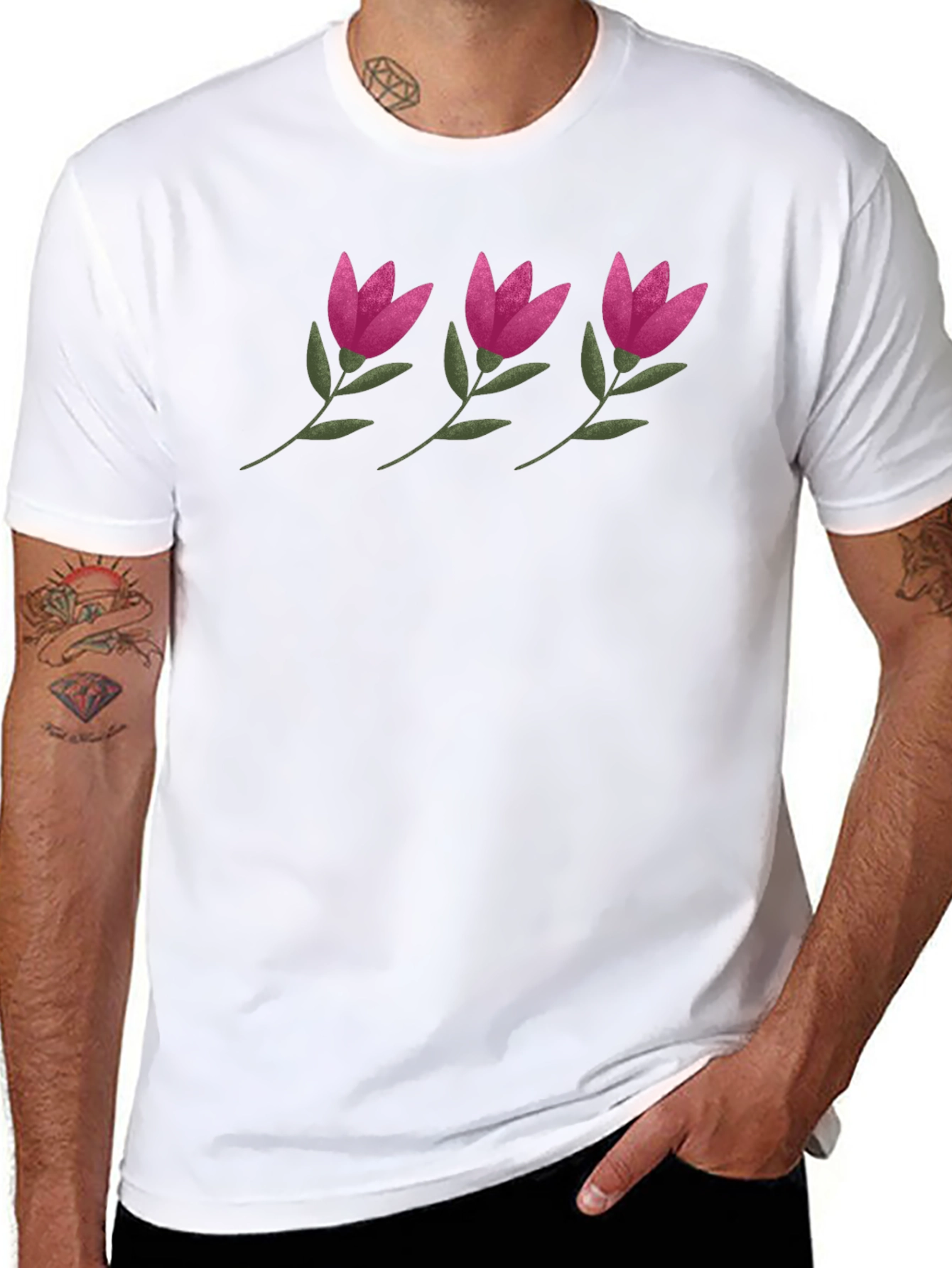 Floral Pattern Black T-Shirt - Casual Comfort