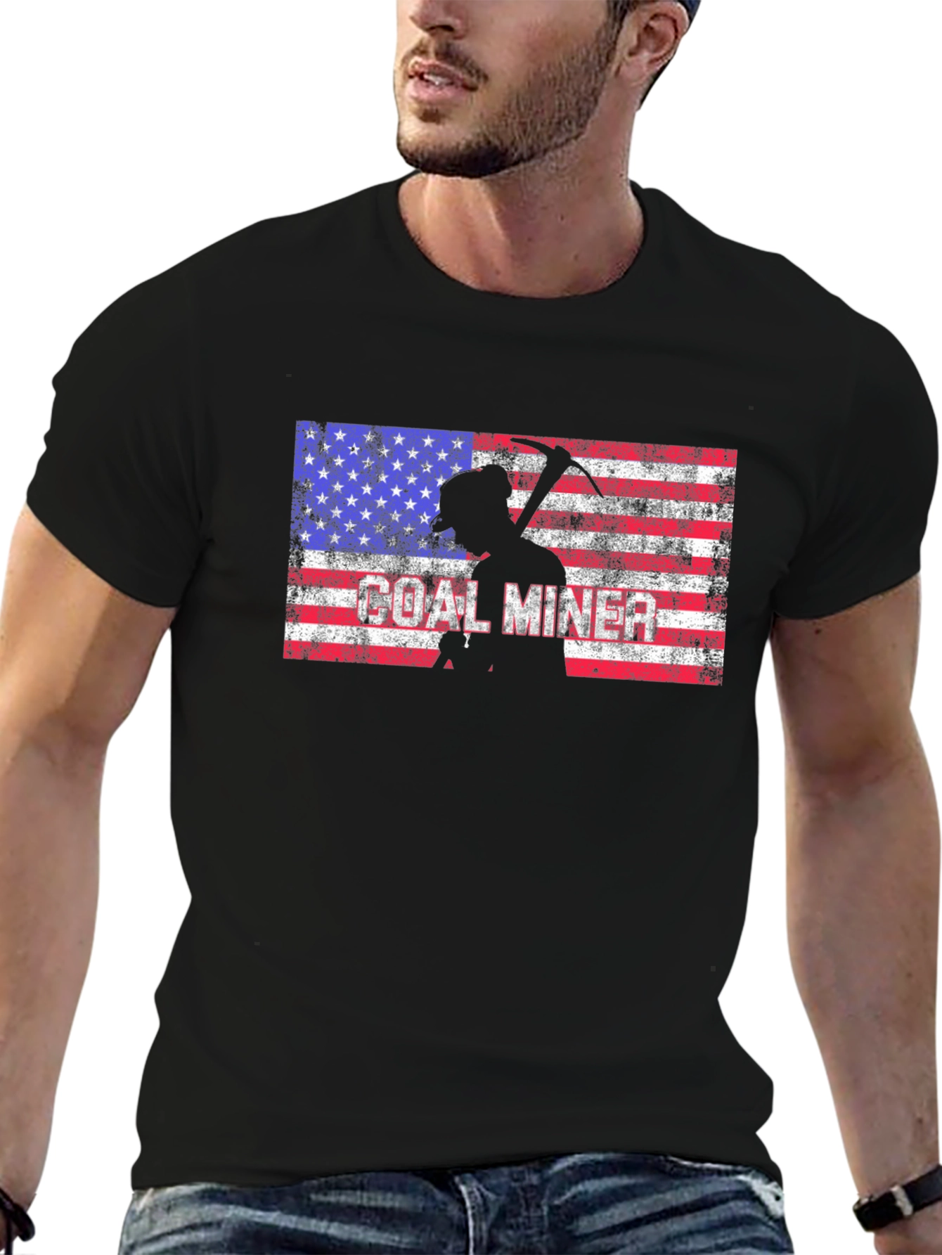 Coal Miner American Flag Graphic T-Shirt