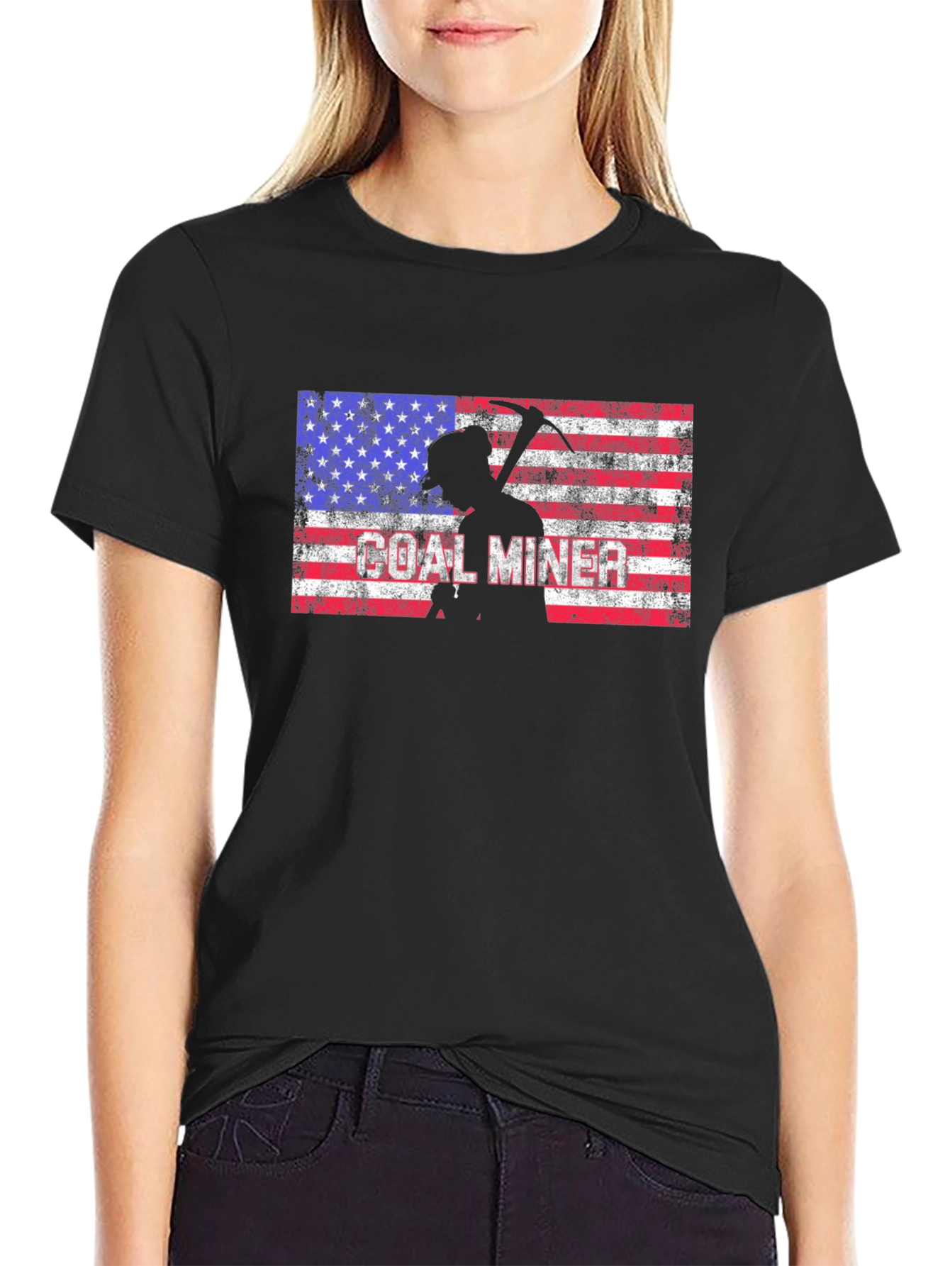 Coal Miner American Flag Graphic T-Shirt