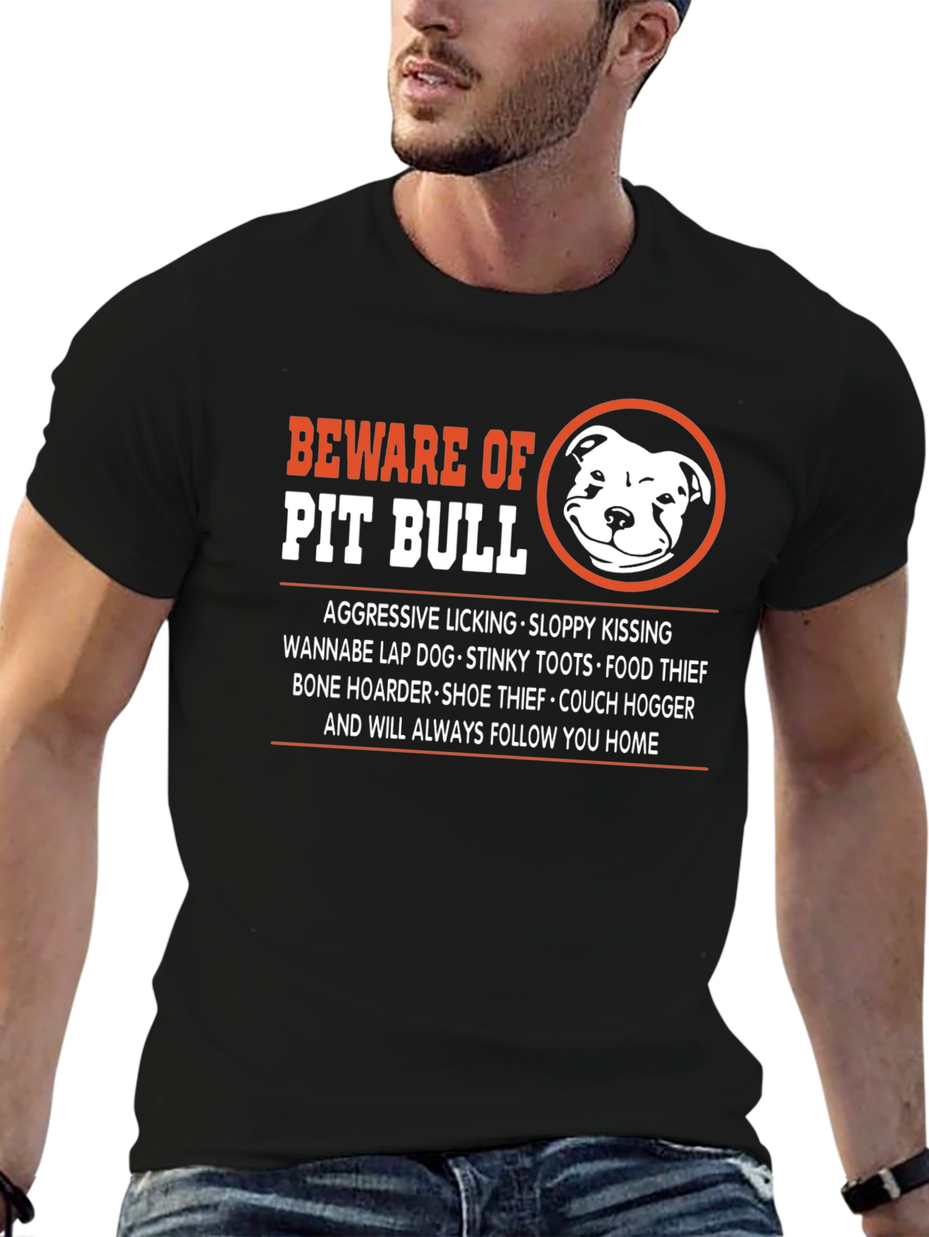 Beware of Pit Bull Novelty Graphic T-Shirt