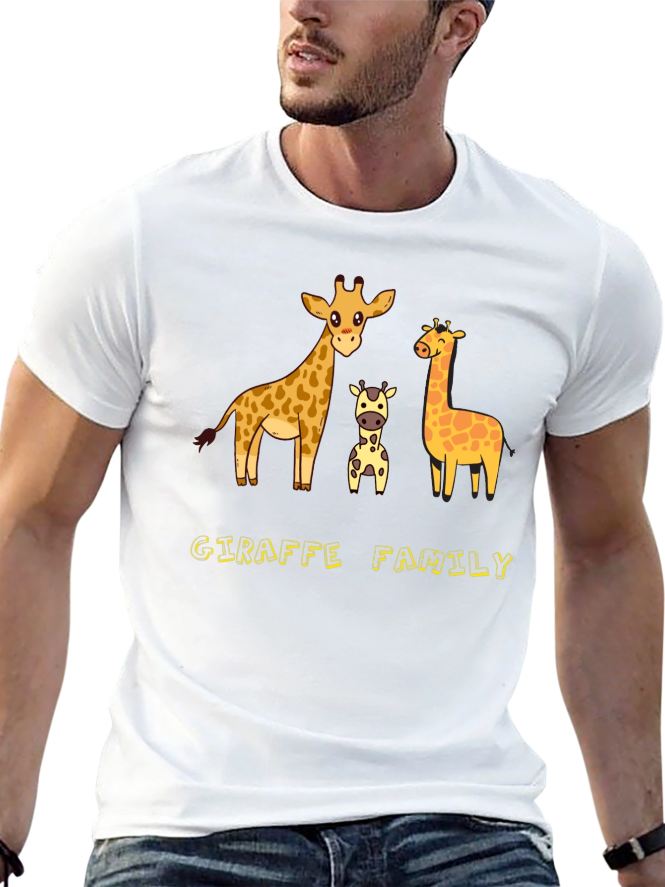 Giraffe Family Graphic Tee - Cute Cartoon Animal Shirt