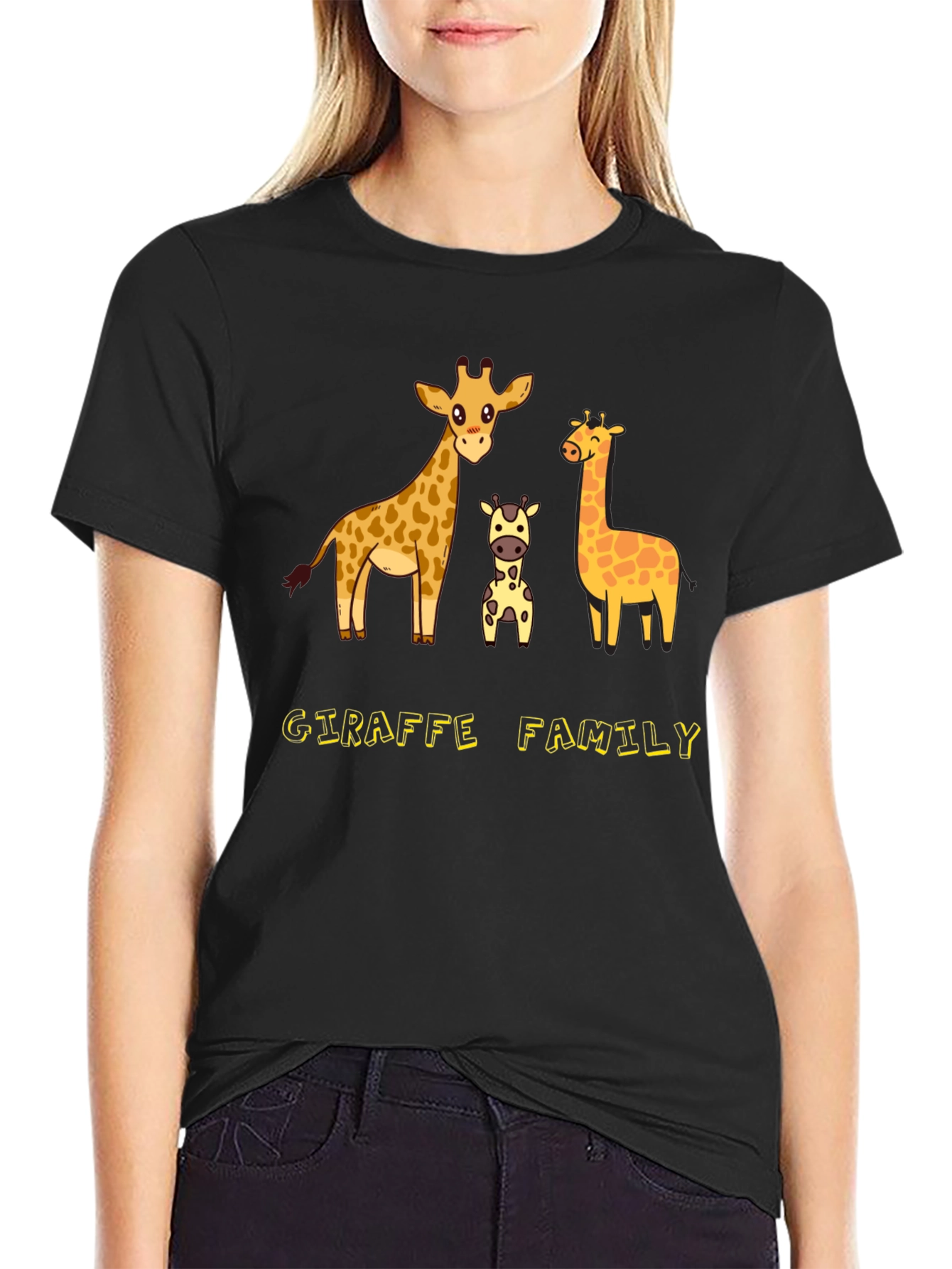 Giraffe Family Graphic Tee - Cute Cartoon Animal Shirt
