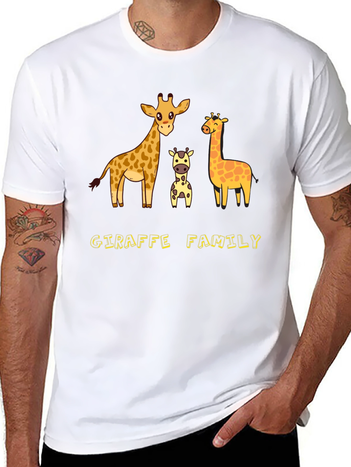 Giraffe Family Graphic Tee - Cute Cartoon Animal Shirt