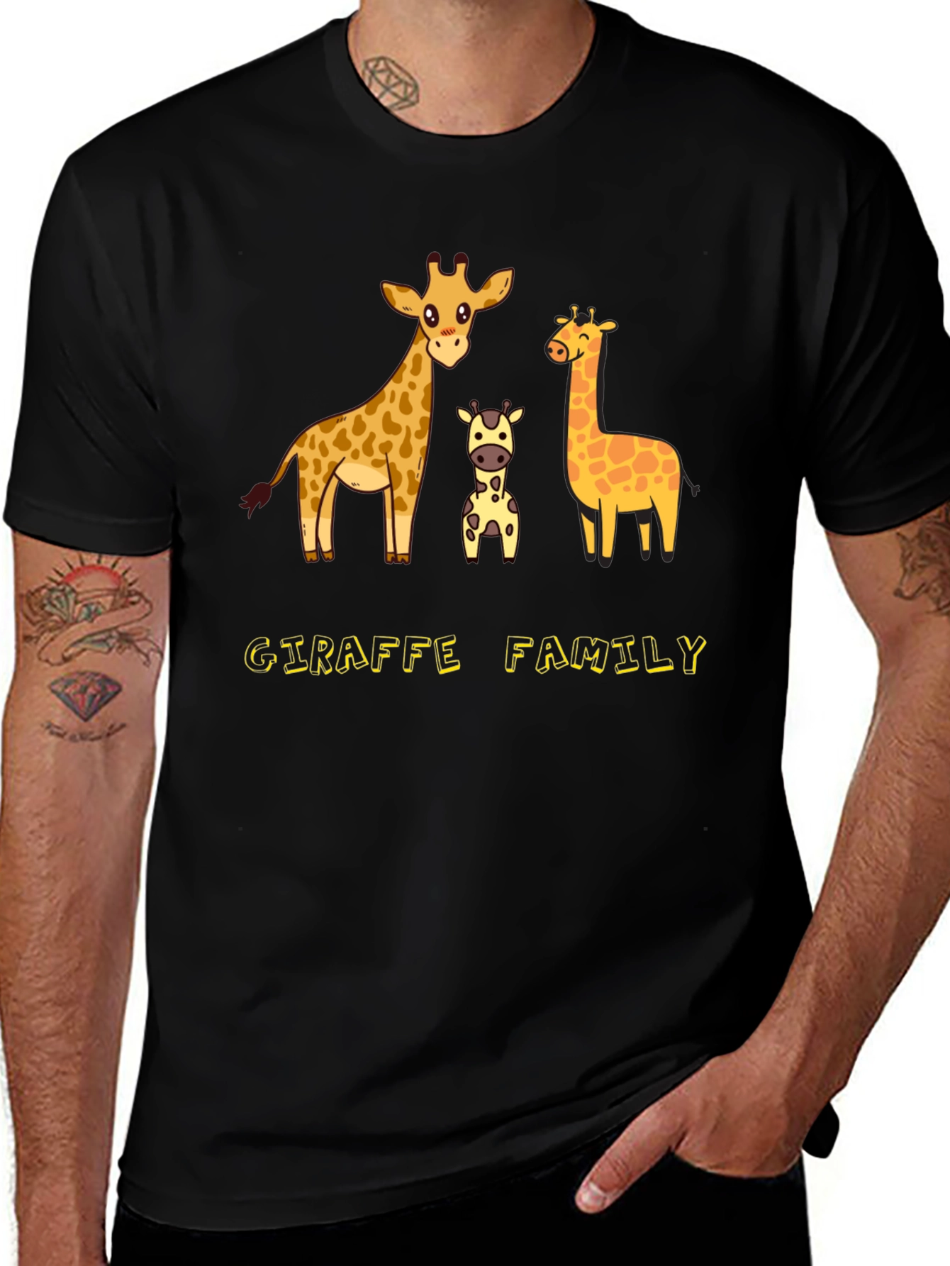 Giraffe Family Graphic Tee - Cute Cartoon Animal Shirt