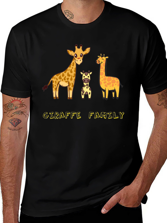 Giraffe Family Graphic Tee - Cute Cartoon Animal Shirt