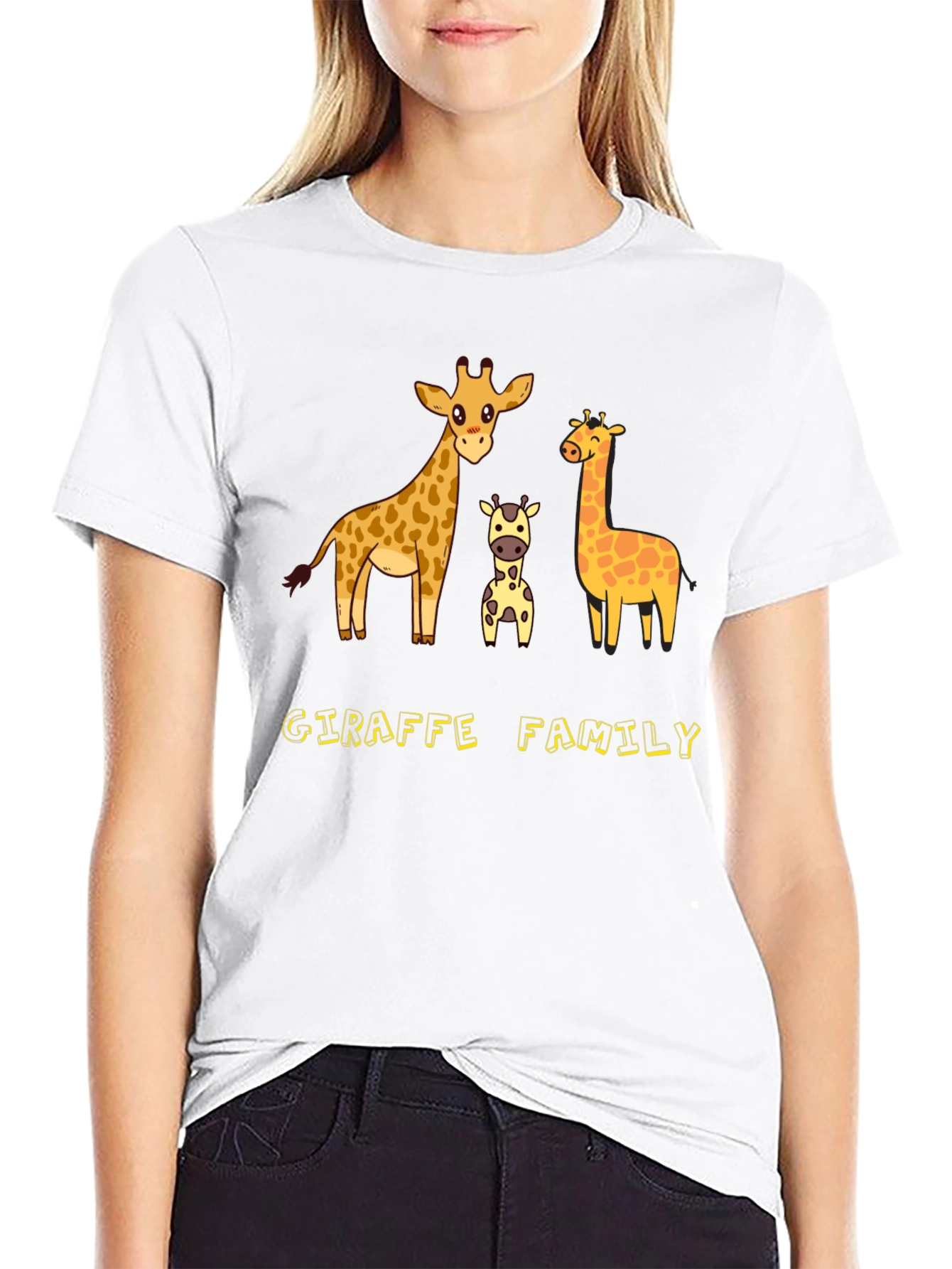Giraffe Family Graphic Tee - Cute Cartoon Animal Shirt