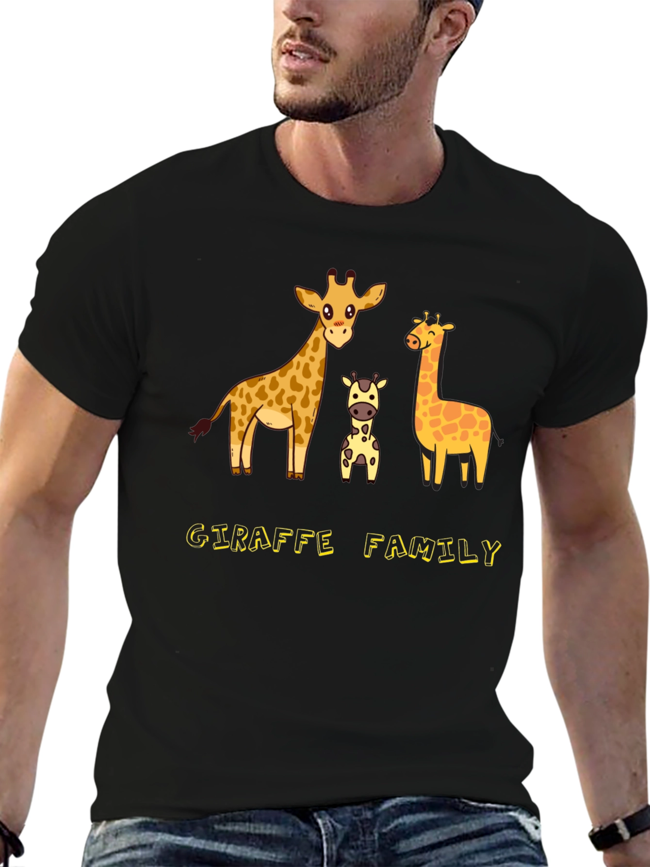 Giraffe Family Graphic Tee - Cute Cartoon Animal Shirt