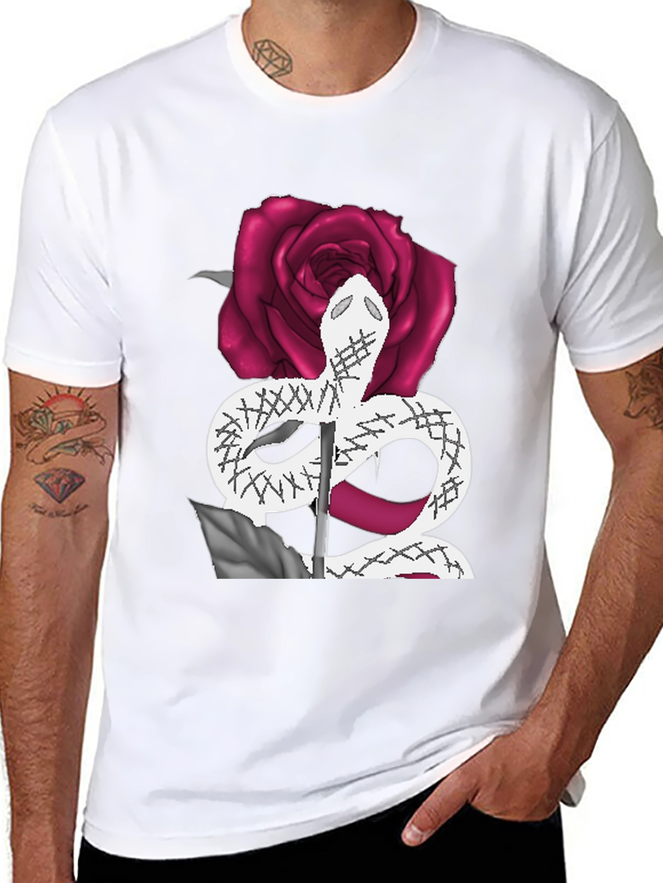 Snake & Rose Graphic Tee - Stylish Black T-Shirt