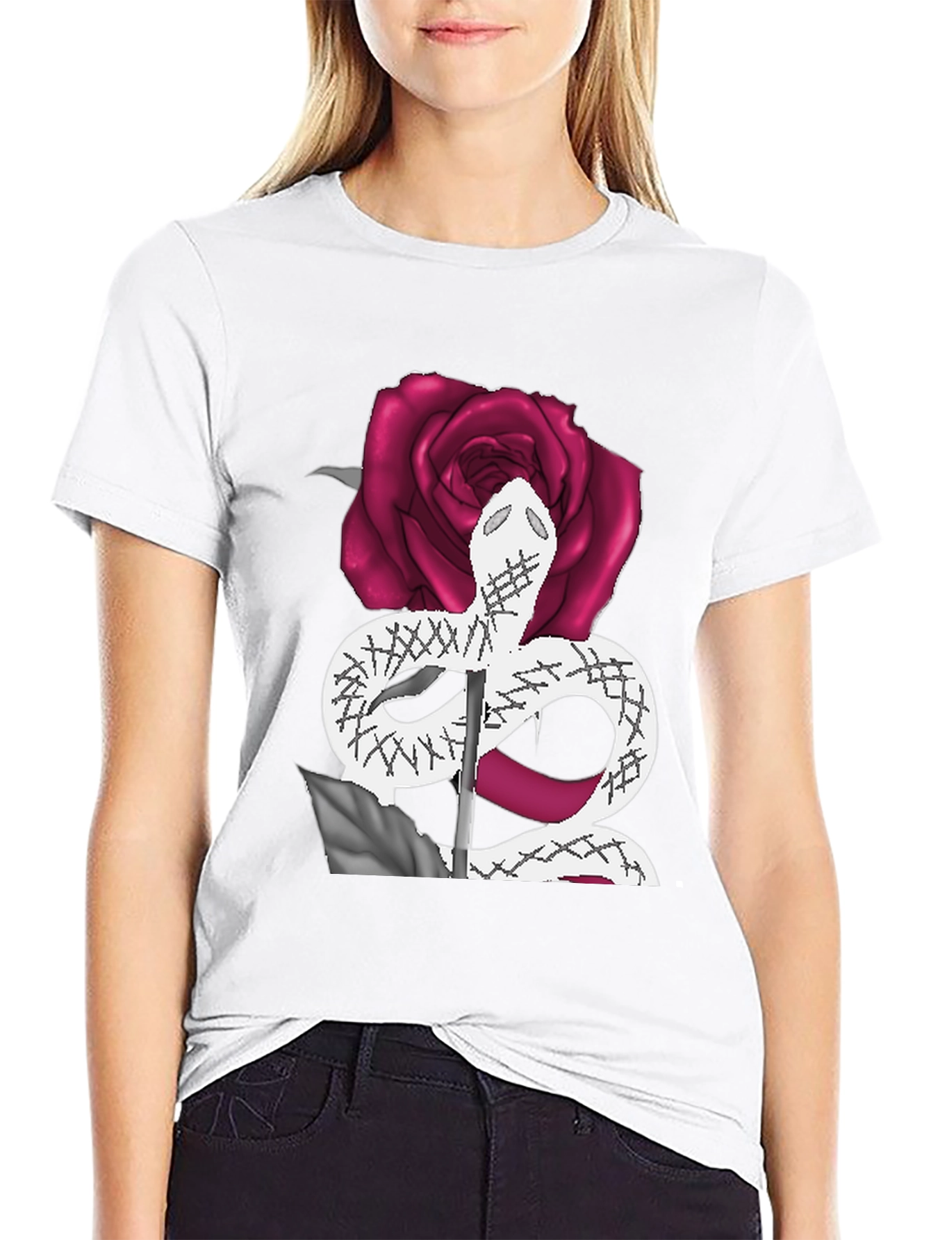 Snake & Rose Graphic Tee - Stylish Black T-Shirt
