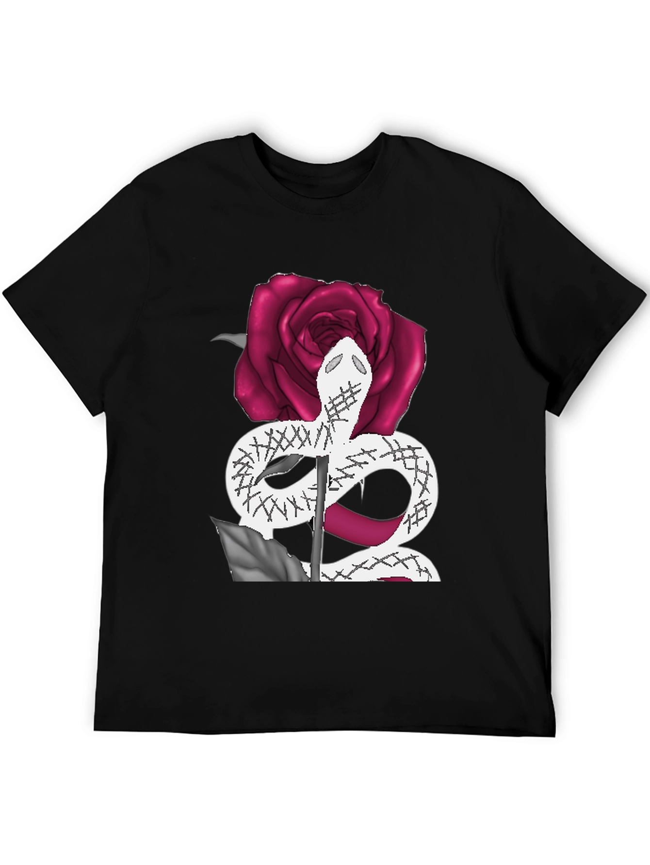 Snake & Rose Graphic Tee - Stylish Black T-Shirt