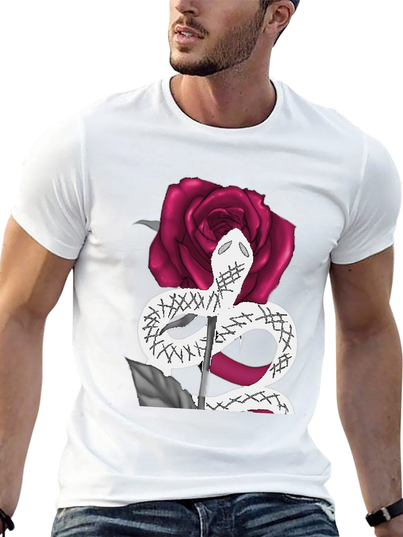 Snake & Rose Graphic Tee - Stylish Black T-Shirt