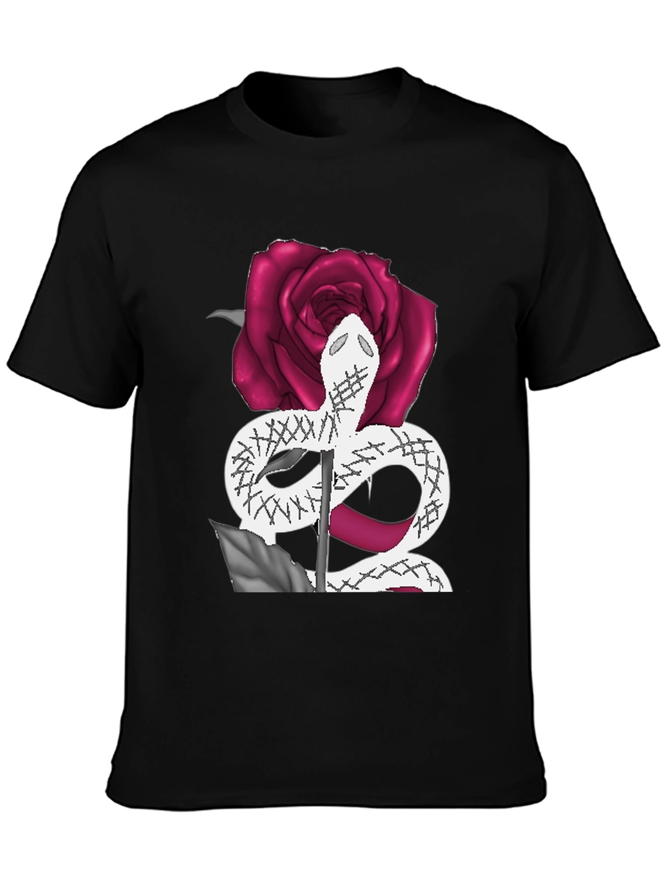 Snake & Rose Graphic Tee - Stylish Black T-Shirt