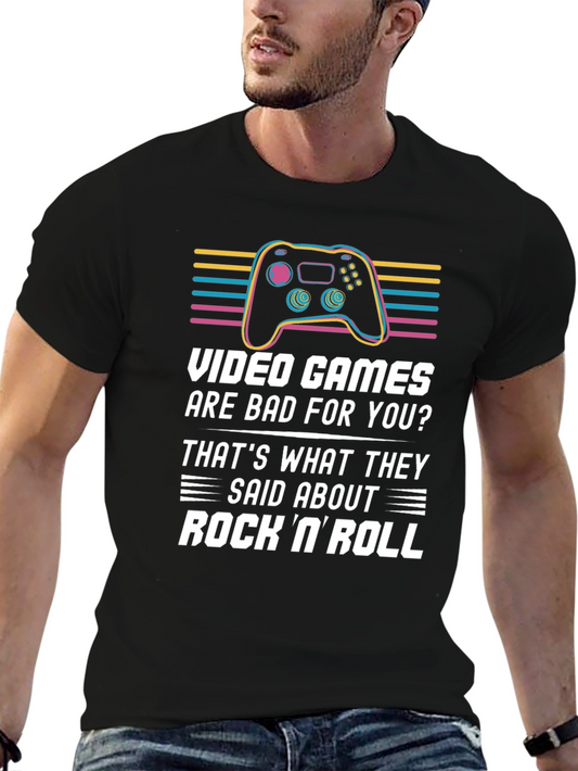 Video Games & Rock N Roll Graphic T-Shirt