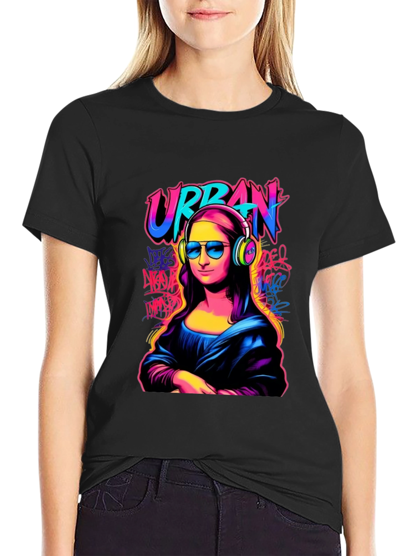 Urban Mona Lisa Graphic T-Shirt - Black